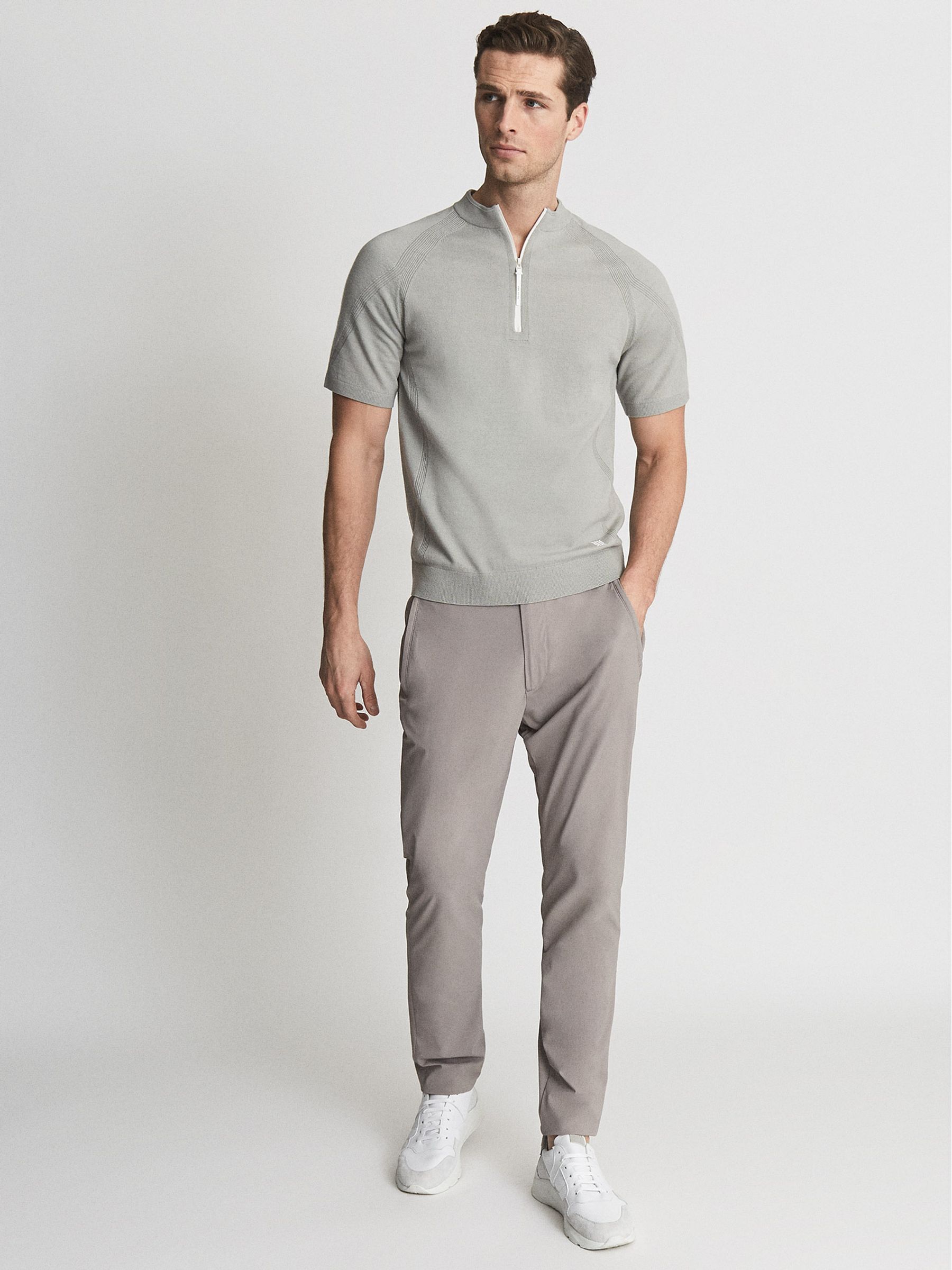 Half Zip Funnel Neck Polo T-Shirt in Sage - Image 1 of 5 Half Zip Funnel Neck Polo T-Shirt in Sage - Image 1 of 5