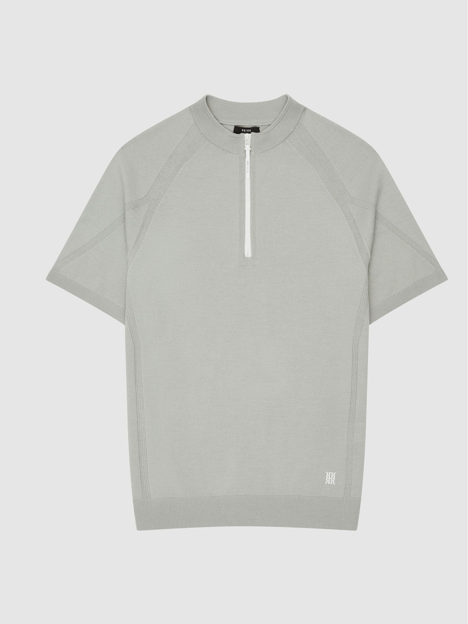 Half Zip Funnel Neck Polo T-Shirt in Sage - Image 2 of 5