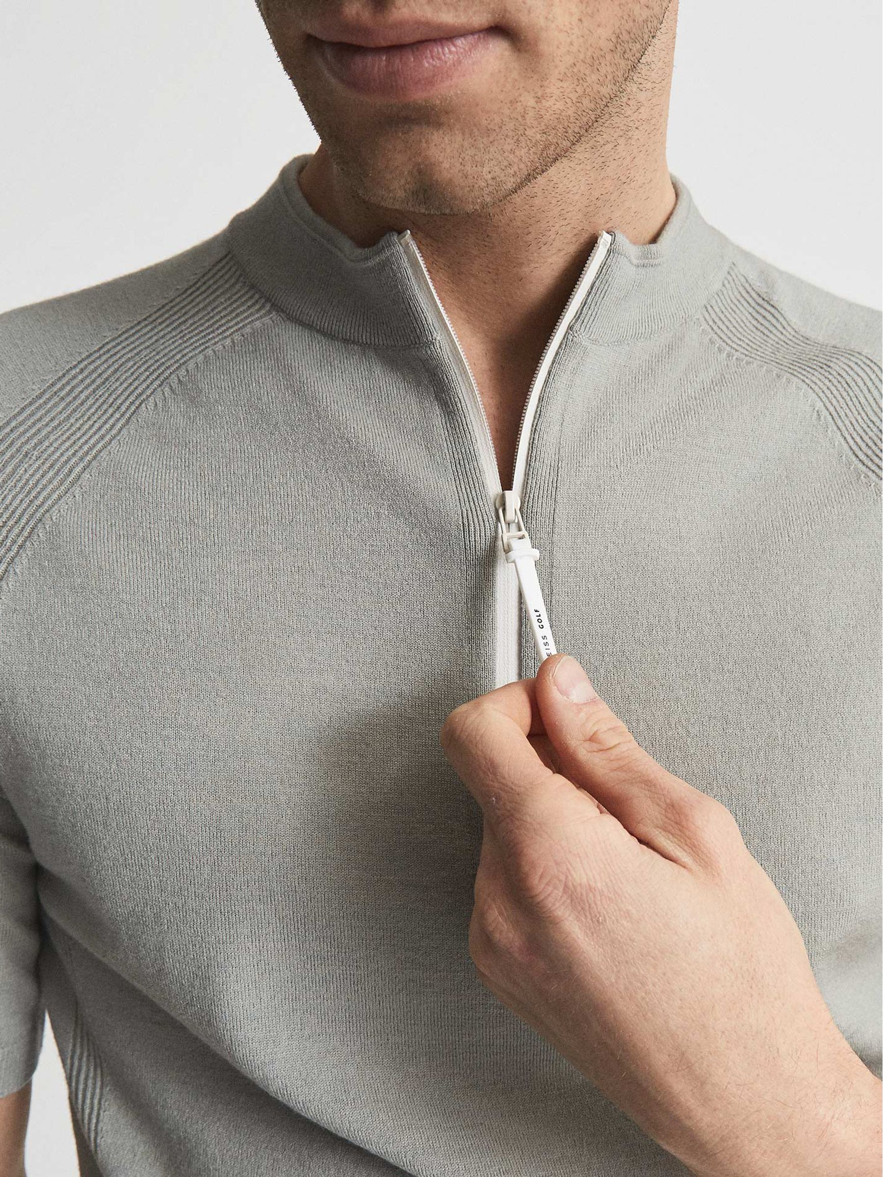 Half Zip Funnel Neck Polo T-Shirt in Sage - Image 3 of 5