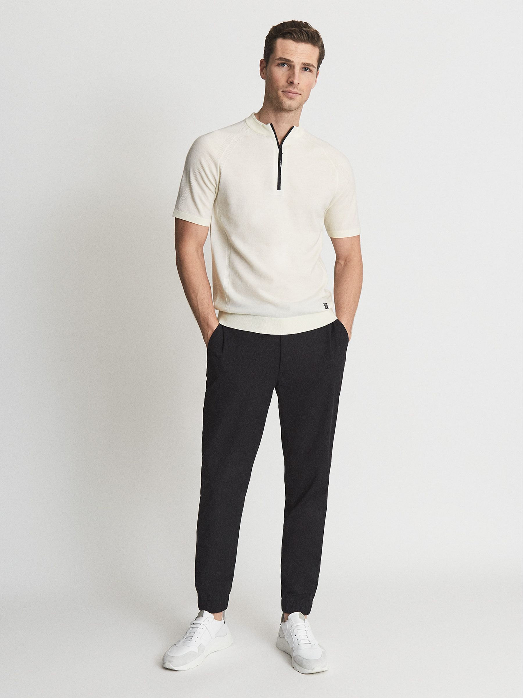 Half Zip Funnel Neck Polo T-Shirt in Ecru - Image 3 of 6