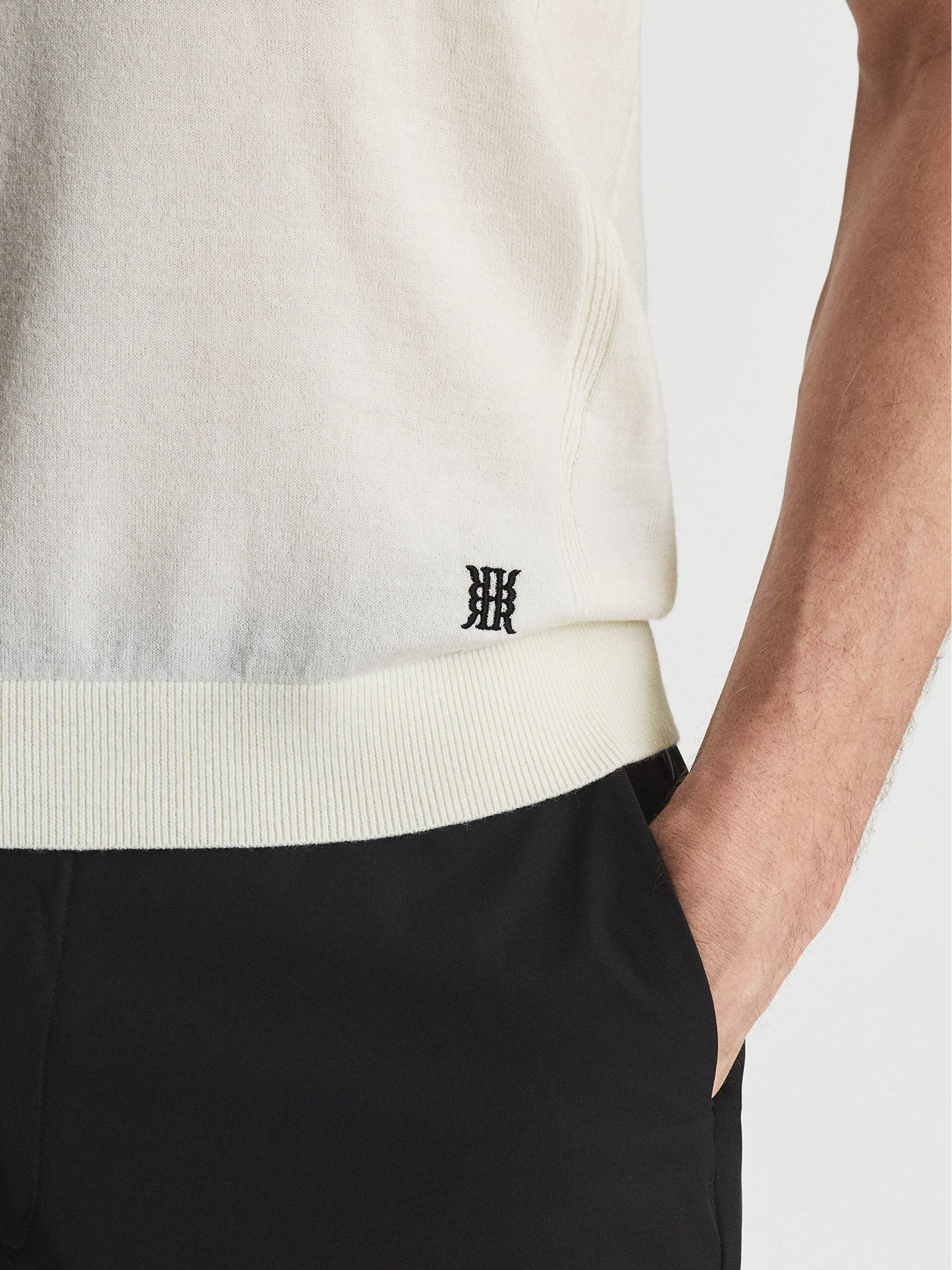 Half Zip Funnel Neck Polo T-Shirt in Ecru - Image 4 of 6