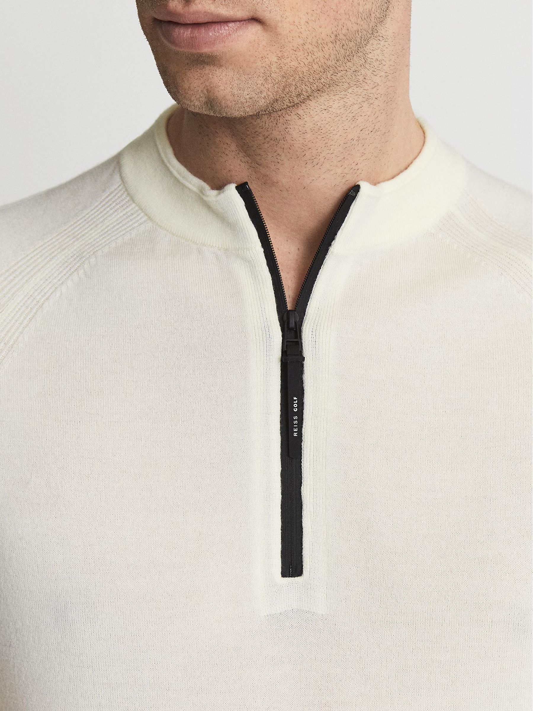 Half Zip Funnel Neck Polo T-Shirt in Ecru - Image 6 of 6