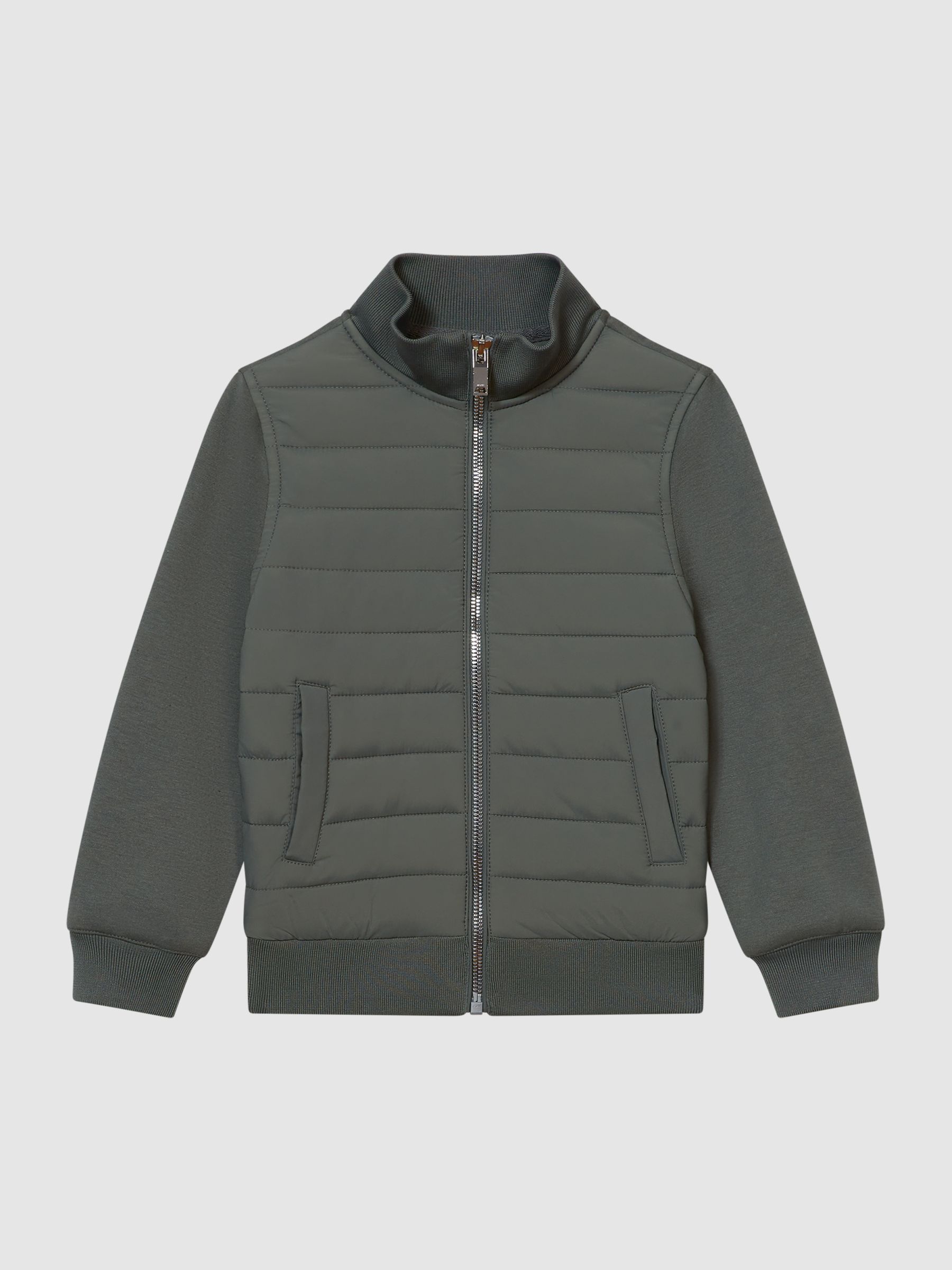 Funnel Neck Quilted Hybrid Jacket in Sage - Image 2 of 6