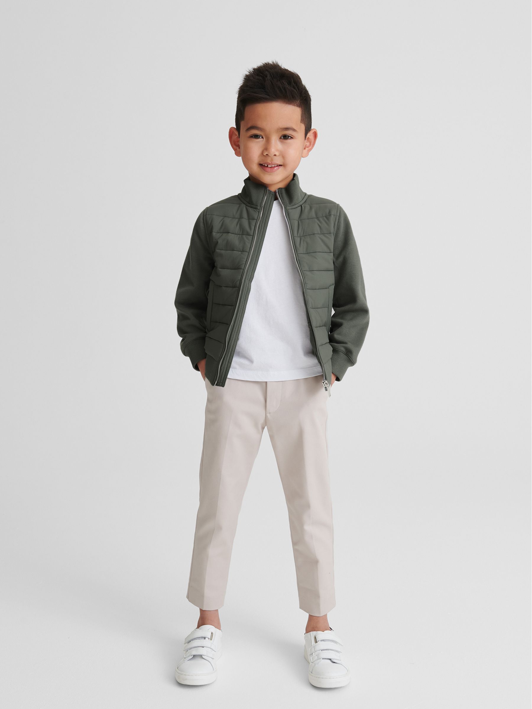 Funnel Neck Quilted Hybrid Jacket in Sage - Image 3 of 6