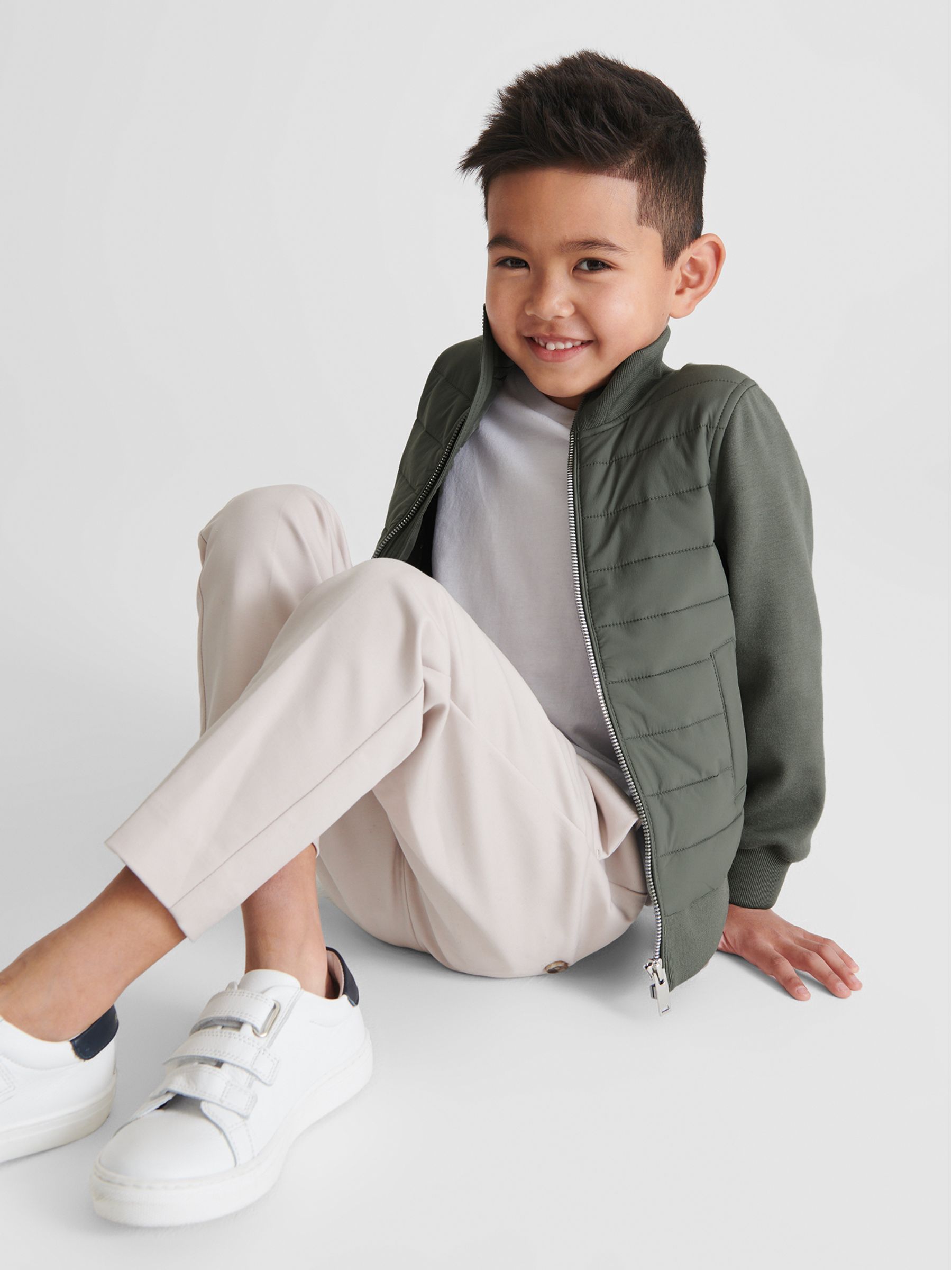 Funnel Neck Quilted Hybrid Jacket in Sage - Image 6 of 6