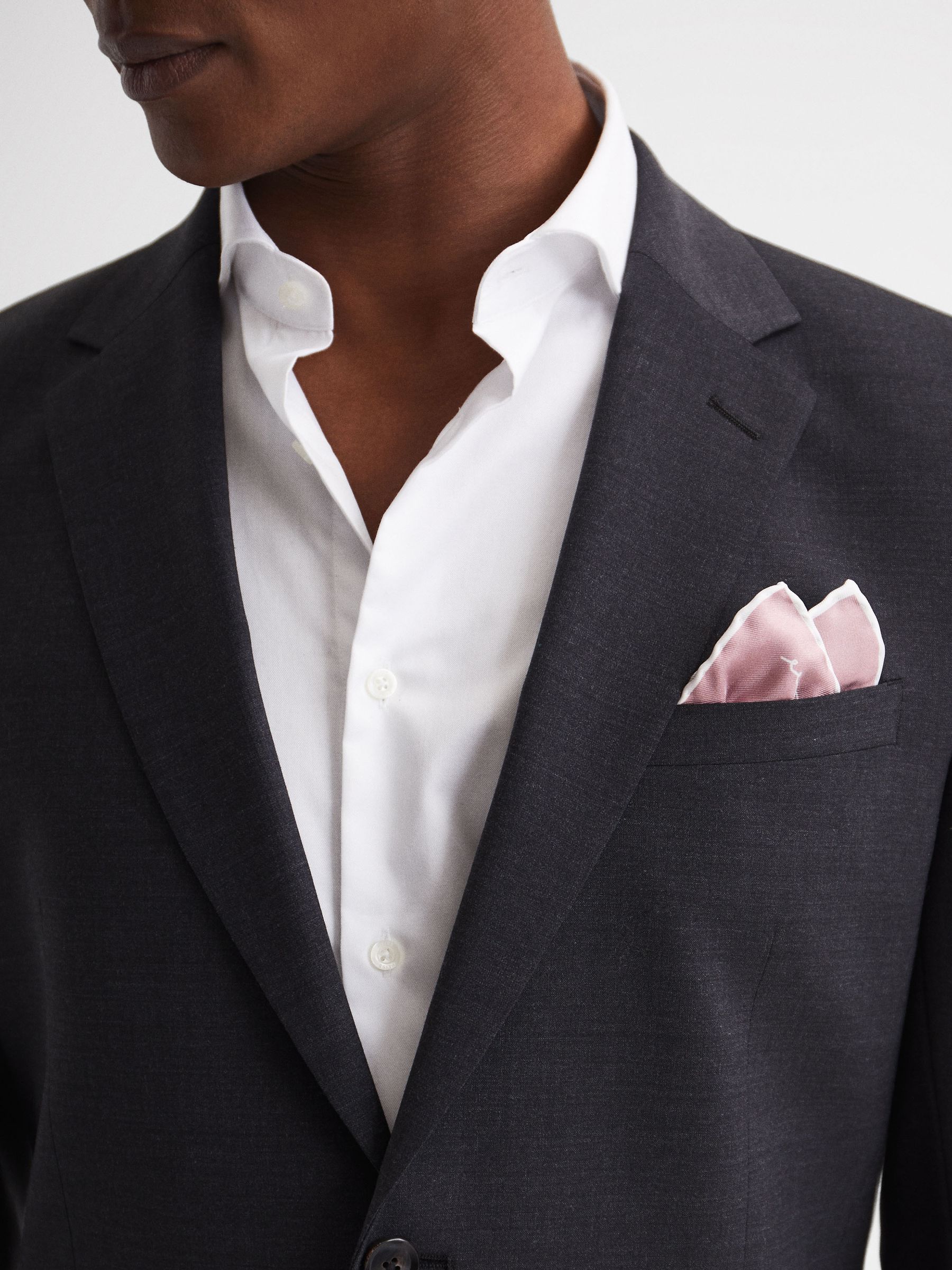 Plain Silk Pocket Square in Pink - Image 3 of 5