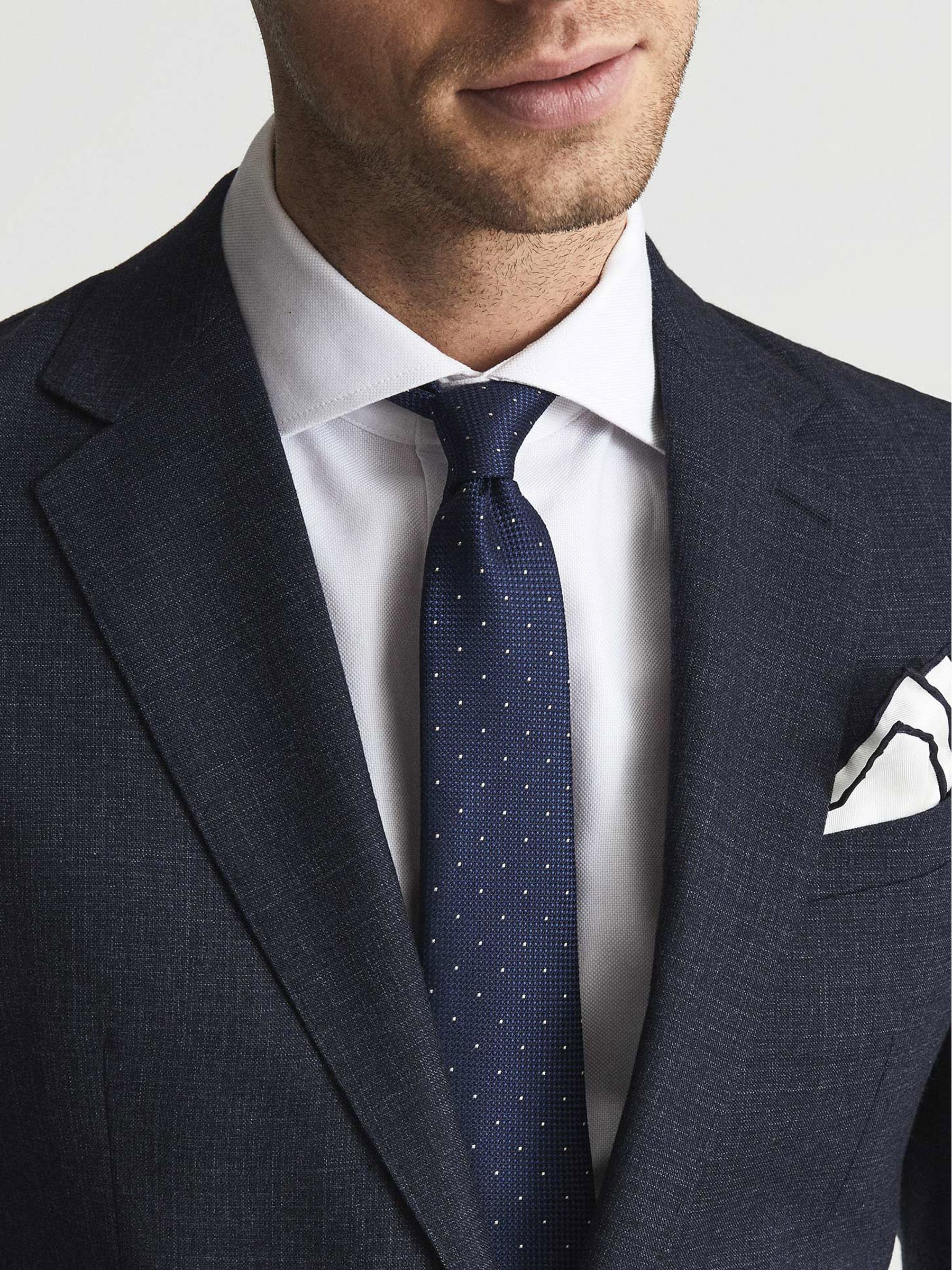 Silk Polka Dot Tie in Dark Blue - Image 2 of 4