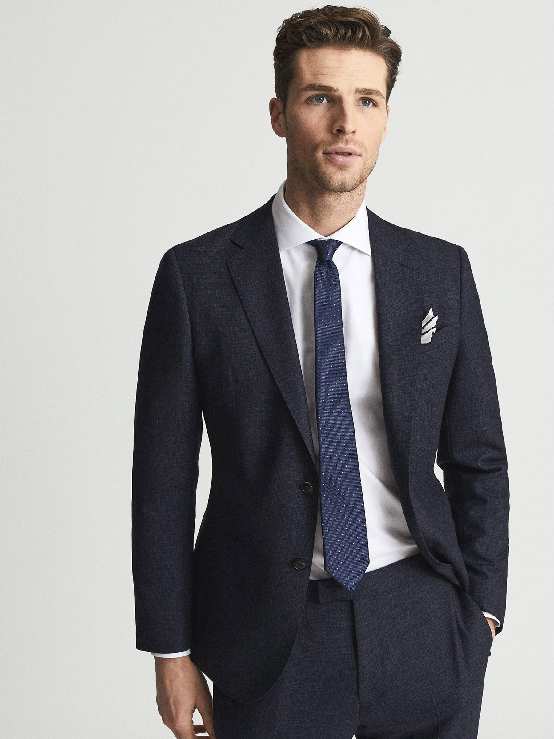 Silk Polka Dot Tie in Dark Blue - Image 3 of 4