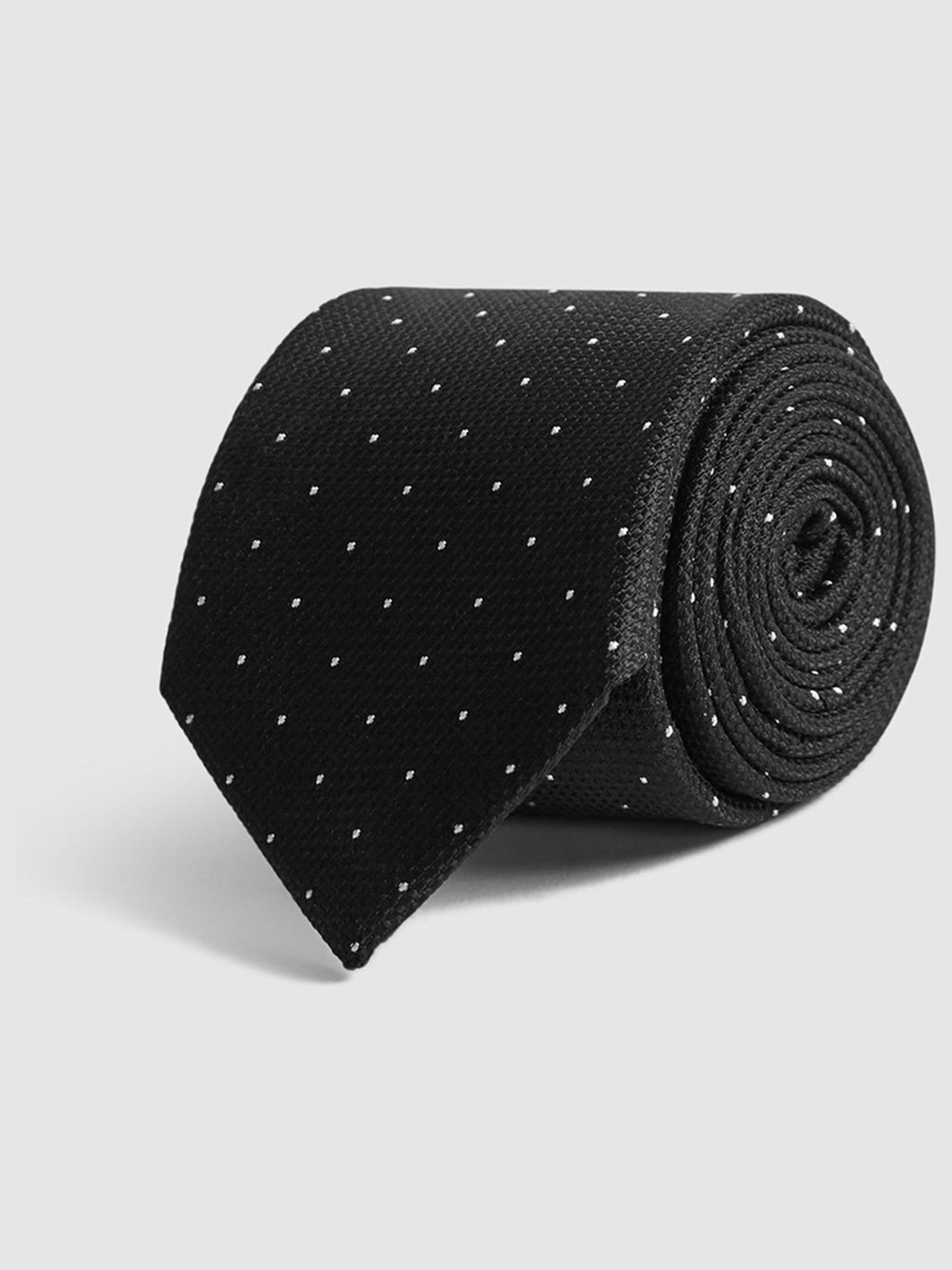 Textured Polka Dot Tie in Black - Image 2 of 4