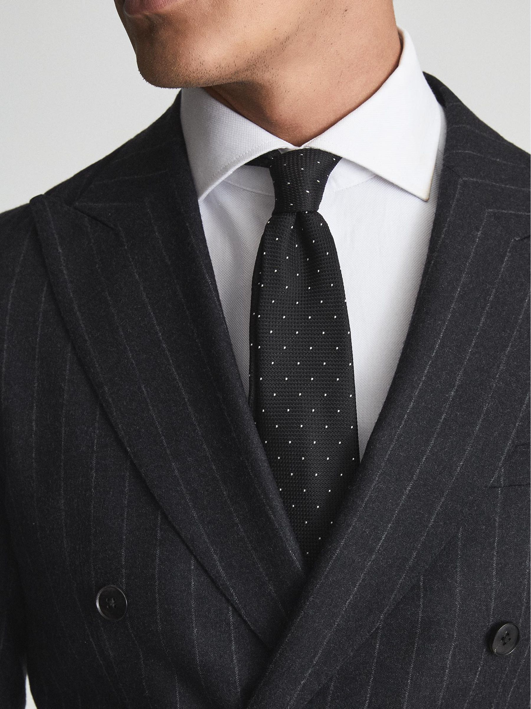 Textured Polka Dot Tie in Black - Image 4 of 4