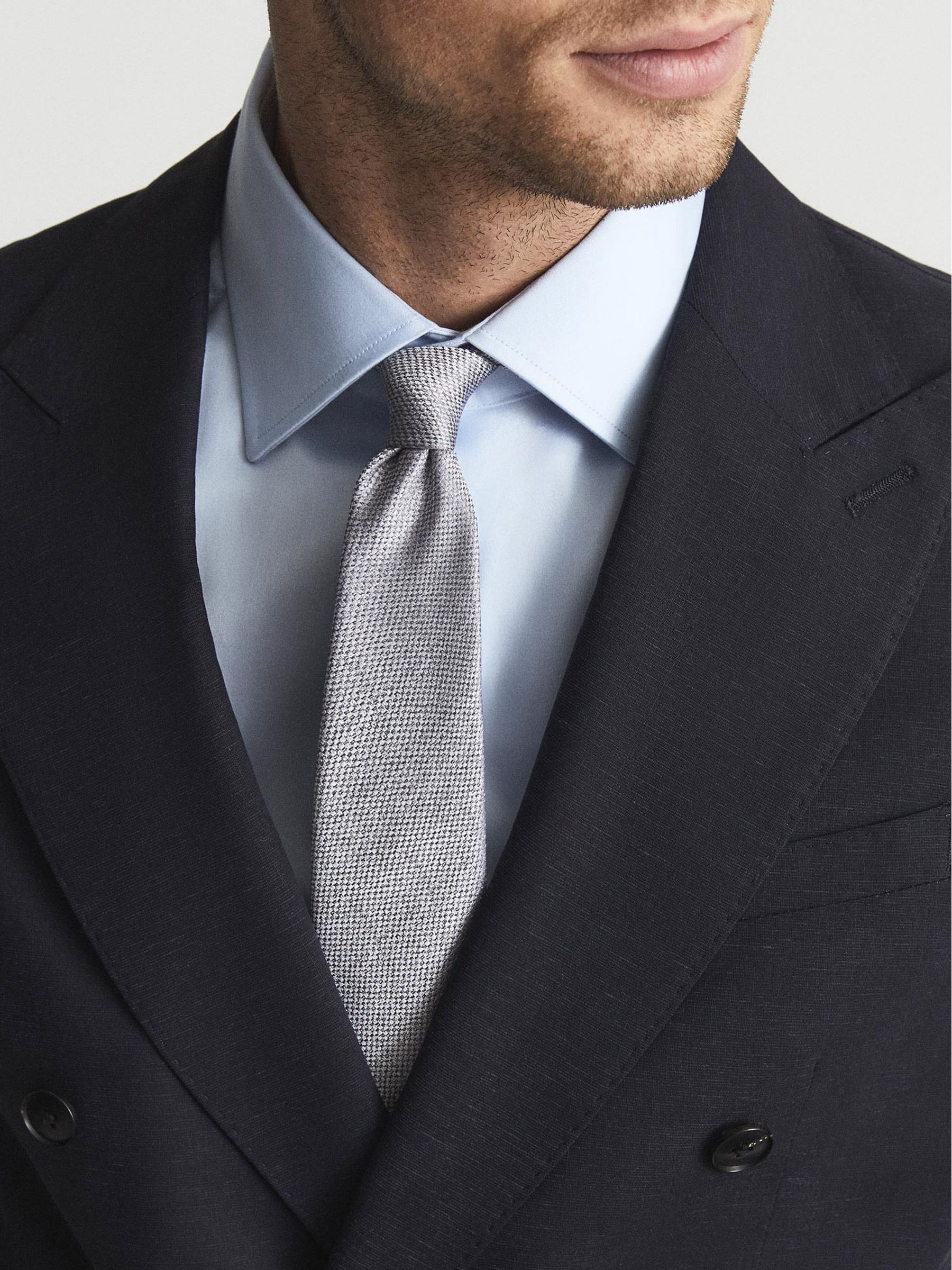 Textured Silk Tie in Silver - Image 2 of 3