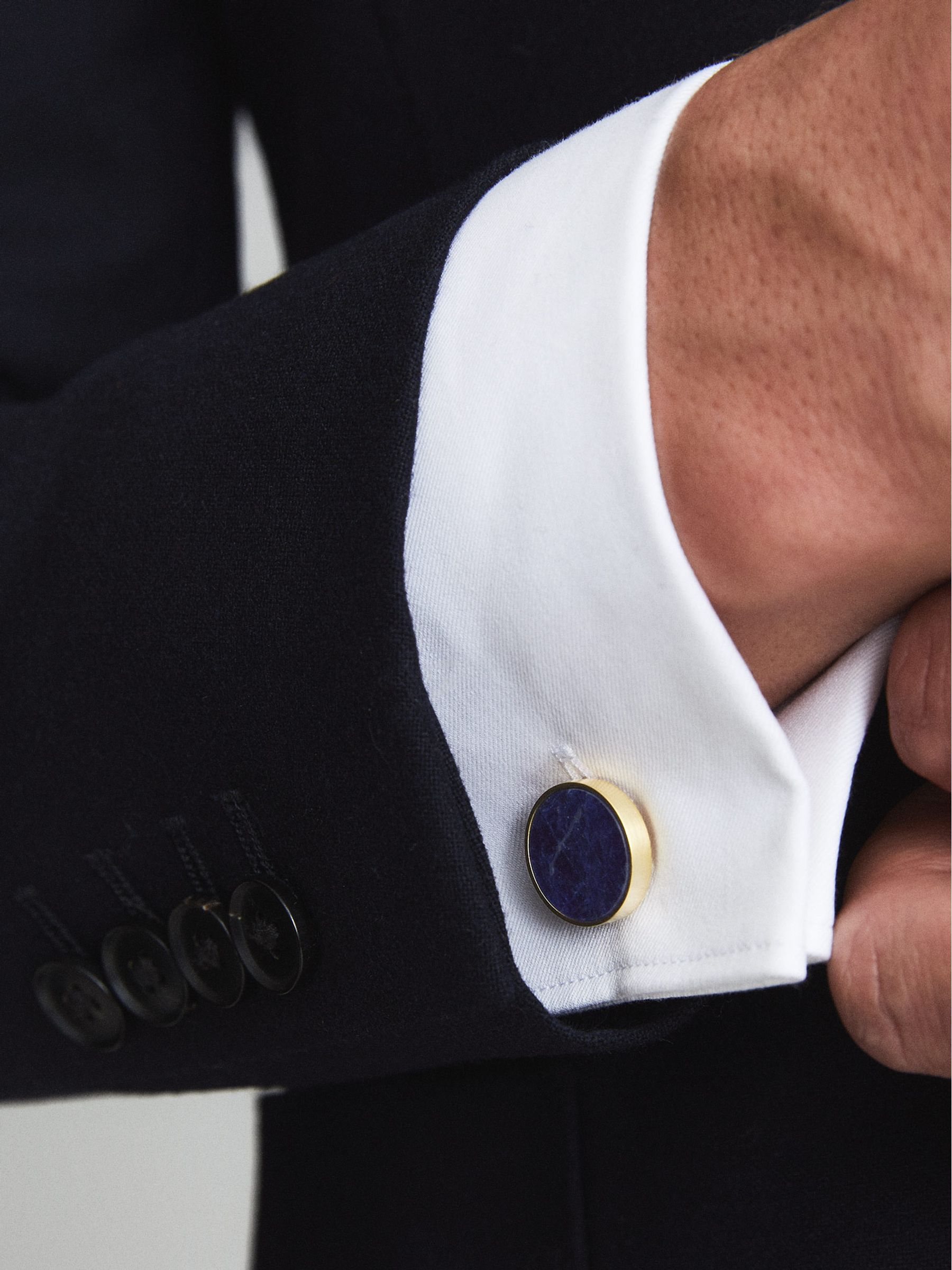 Stone Insert Cufflinks in Gold - Image 2 of 4