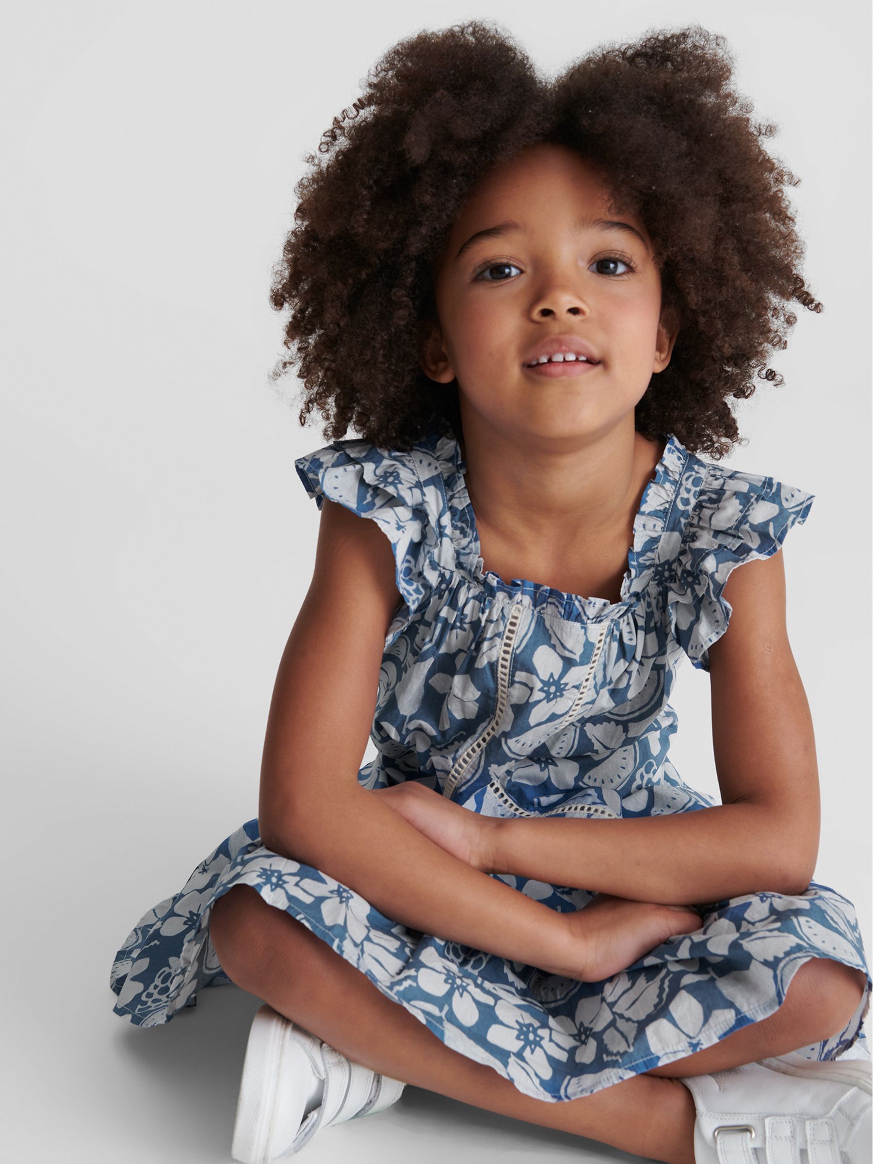 Printed Ruffle Dress in Blue - Image 1 of 6