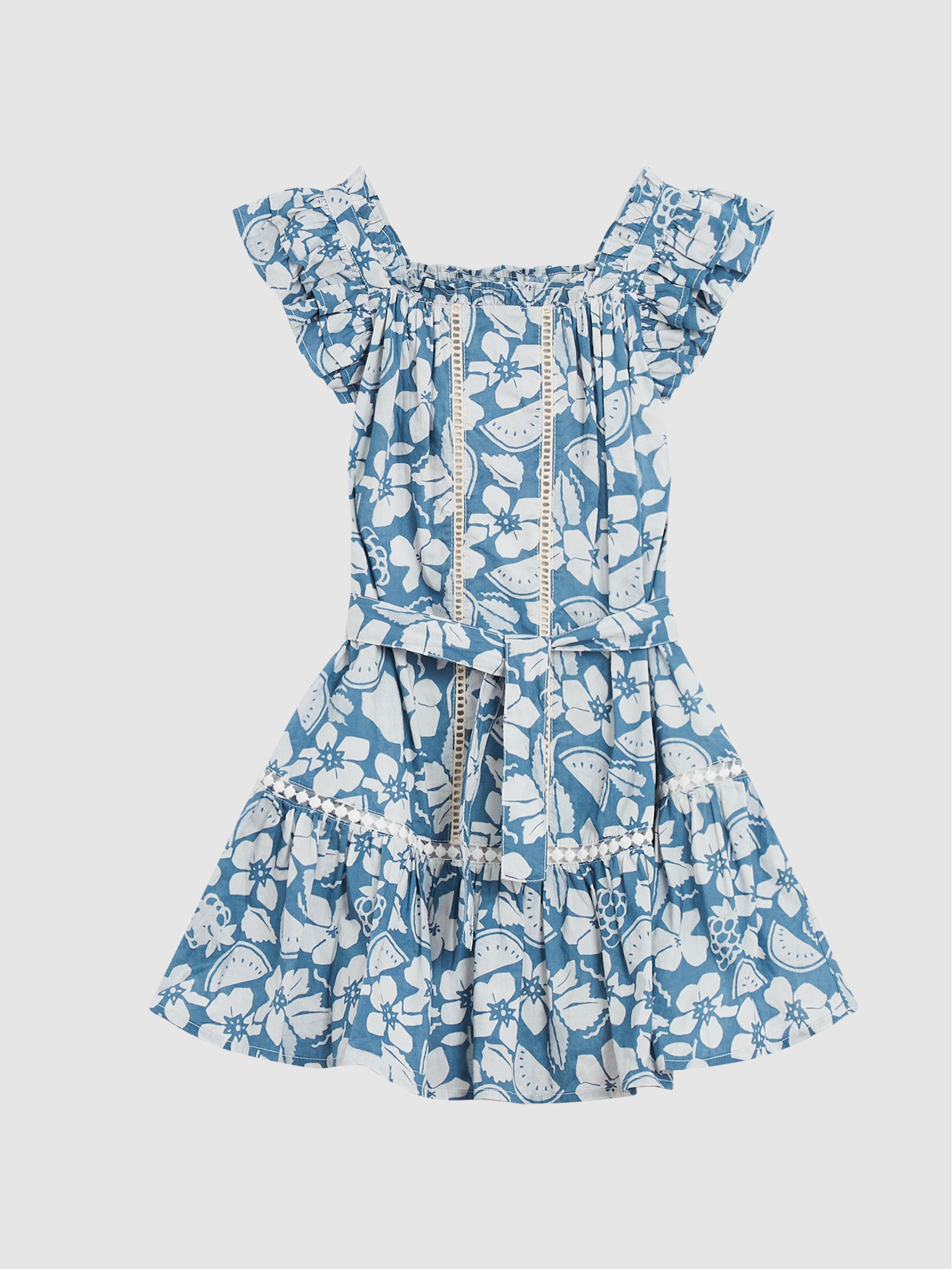 Printed Ruffle Dress in Blue - Image 2 of 6 Printed Ruffle Dress in Blue - Image 2 of 6