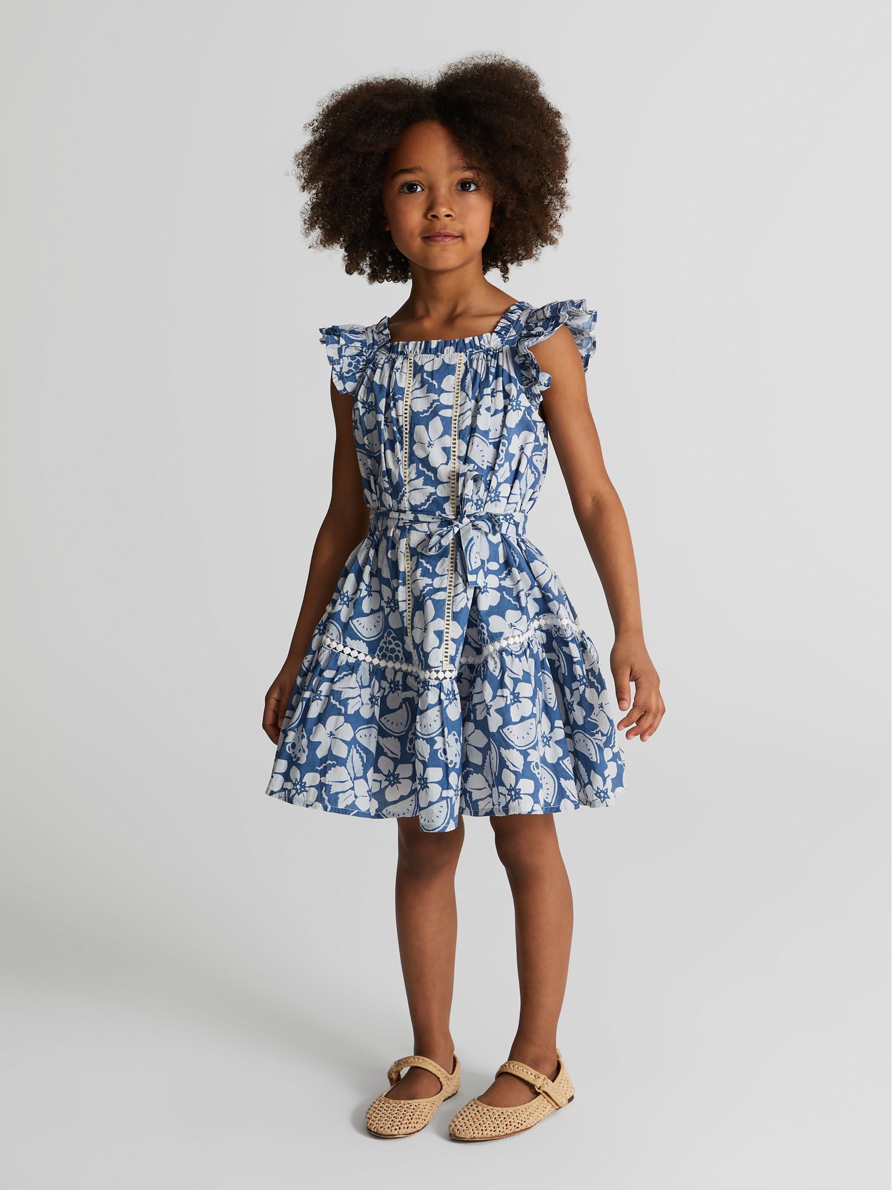 Printed Ruffle Dress in Blue - Image 3 of 6