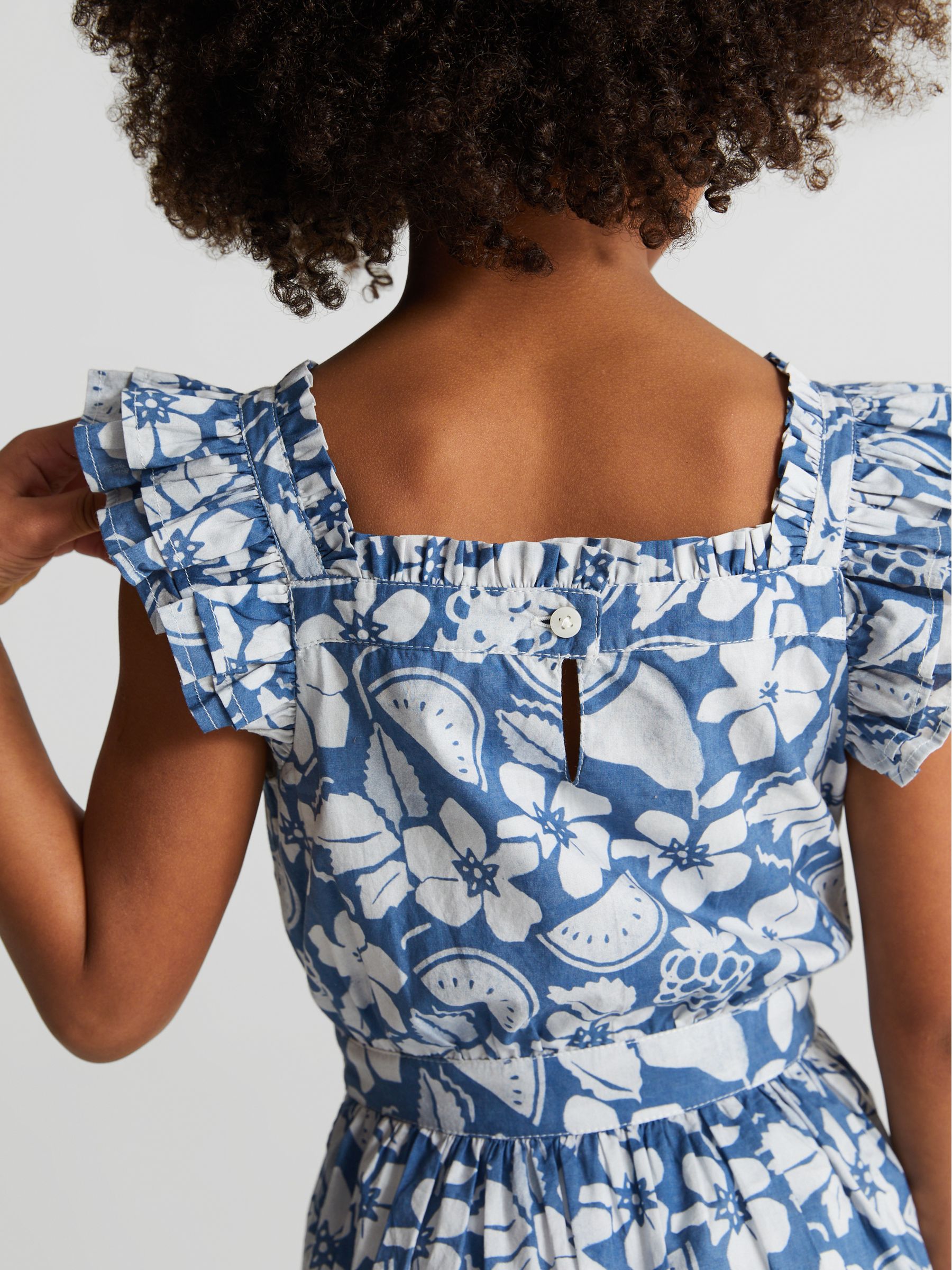 Printed Ruffle Dress in Blue - Image 4 of 6