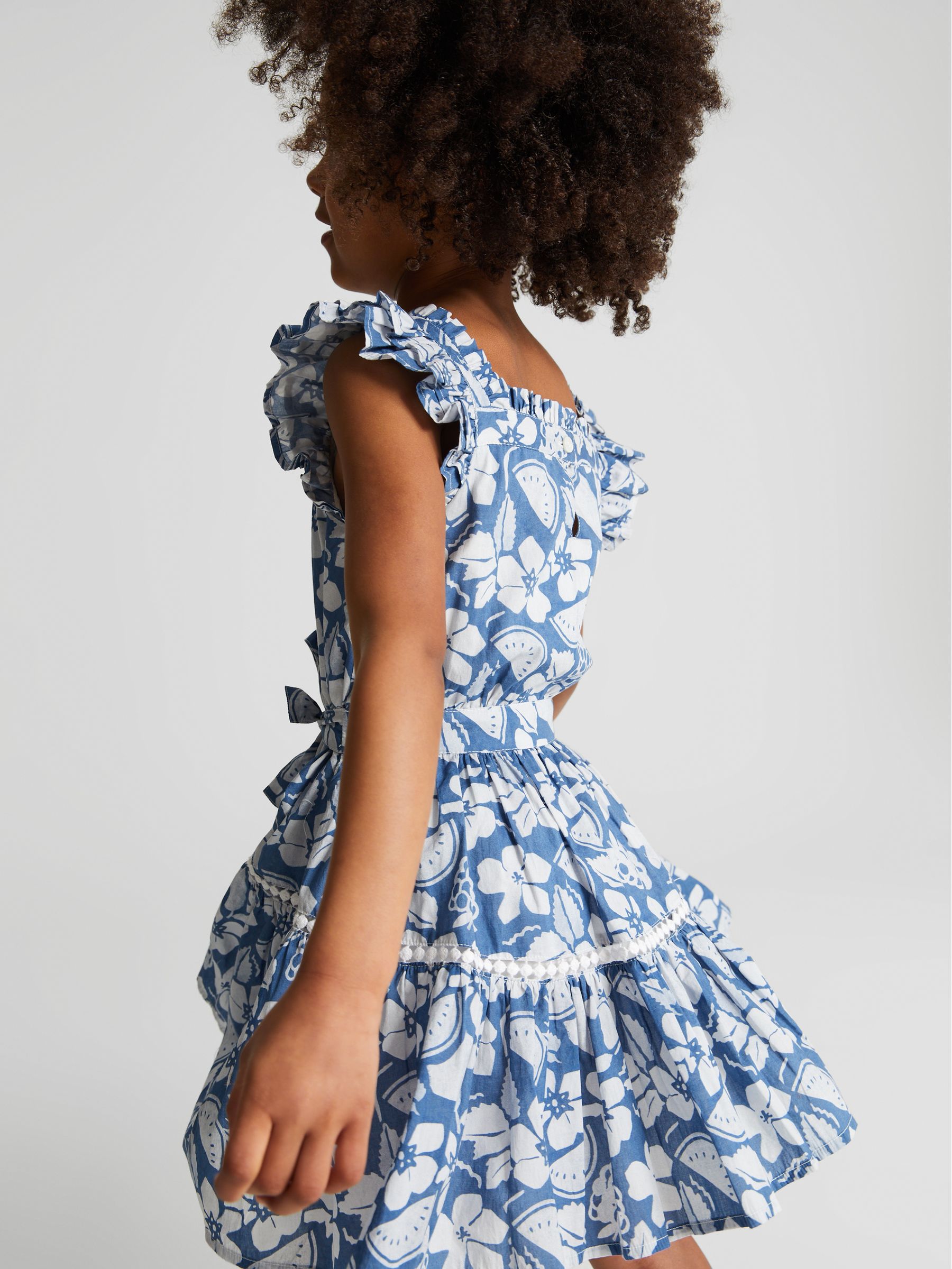 Printed Ruffle Dress in Blue - Image 5 of 6