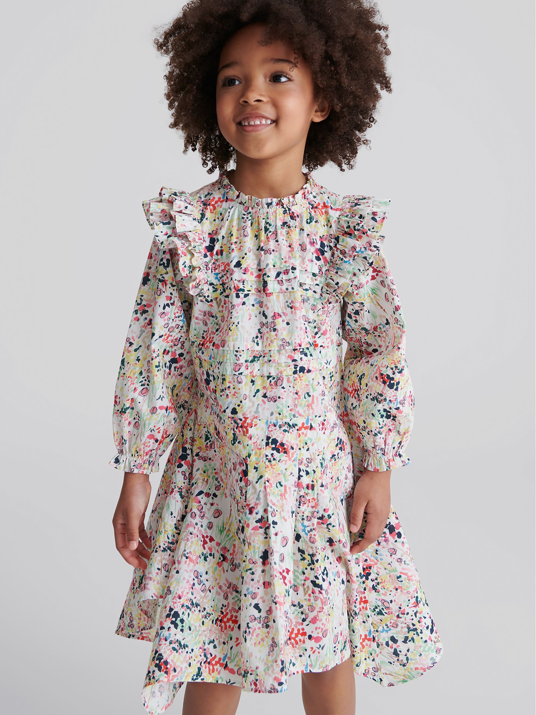 Printed Ruffle Dress in Coral - Image 3 of 8