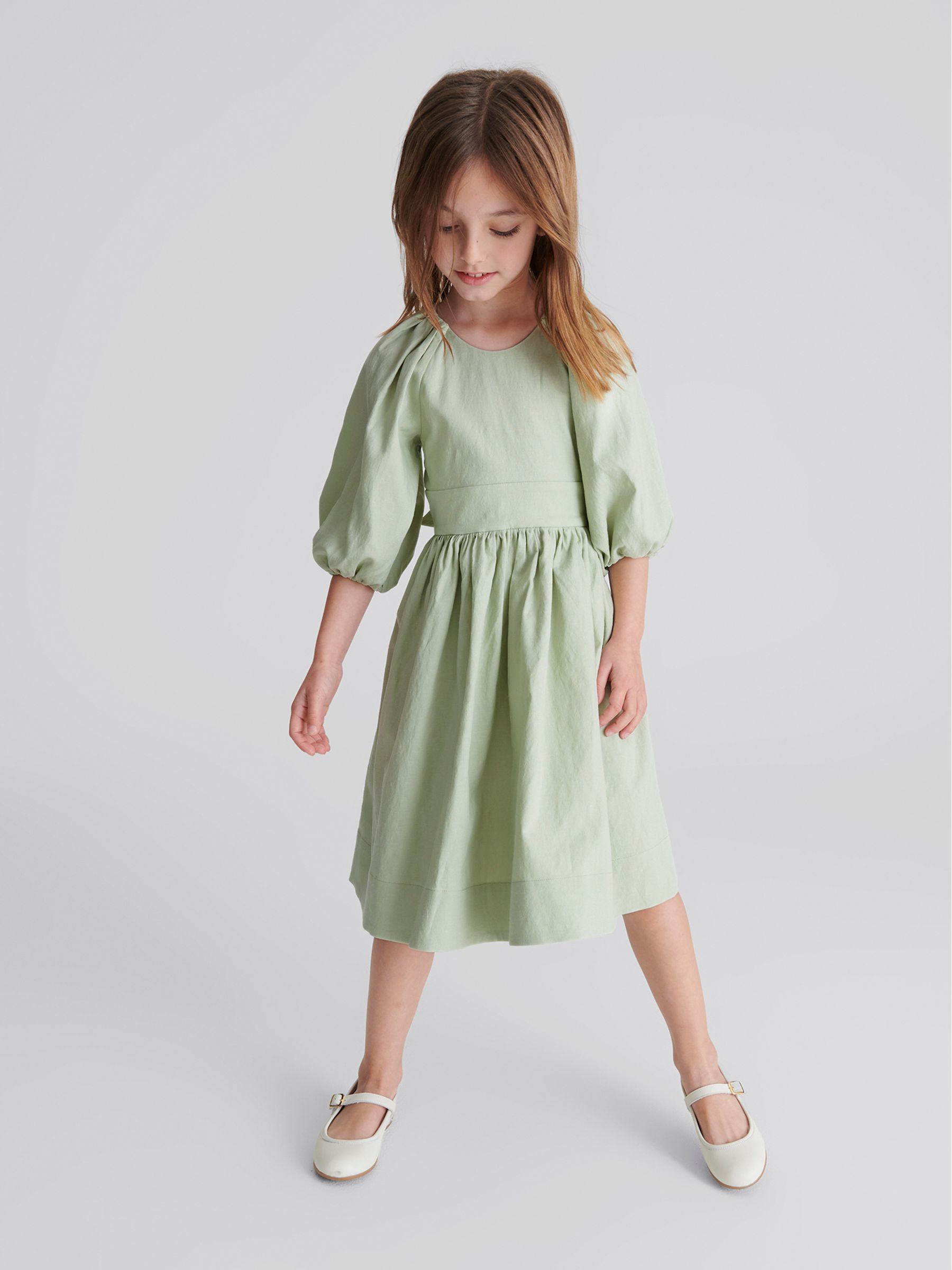 Bow Back Dress in Sage - Image 1 of 5