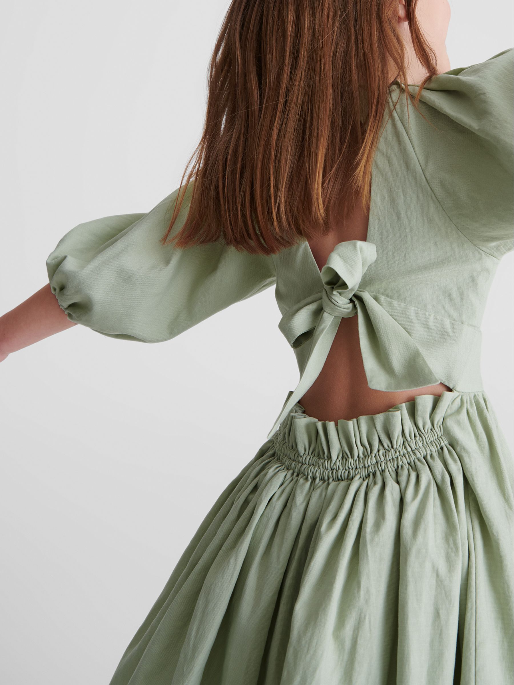 Bow Back Dress in Sage - Image 3 of 5