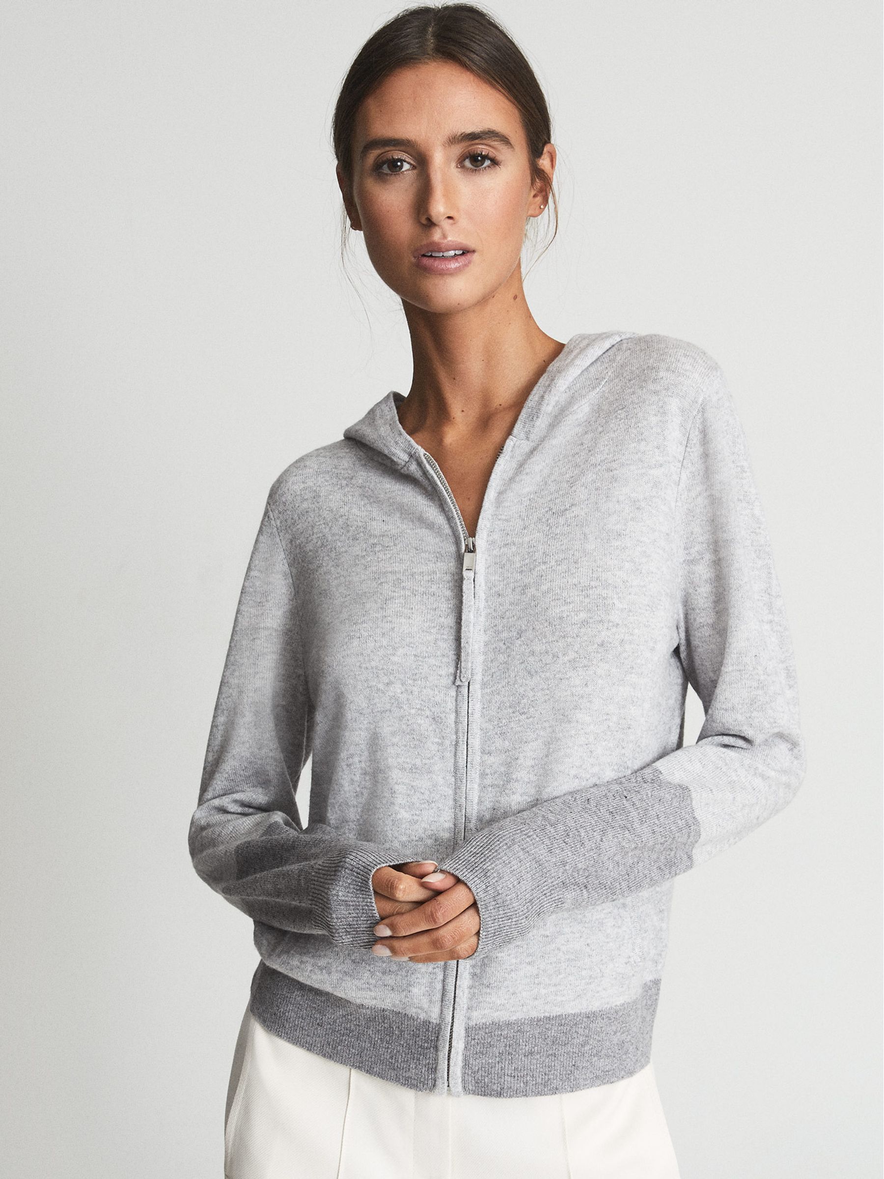 Wool Cashmere Blend Hoodie in Grey Marl - Image 1 of 6 Wool Cashmere Blend Hoodie in Grey Marl - Image 1 of 6