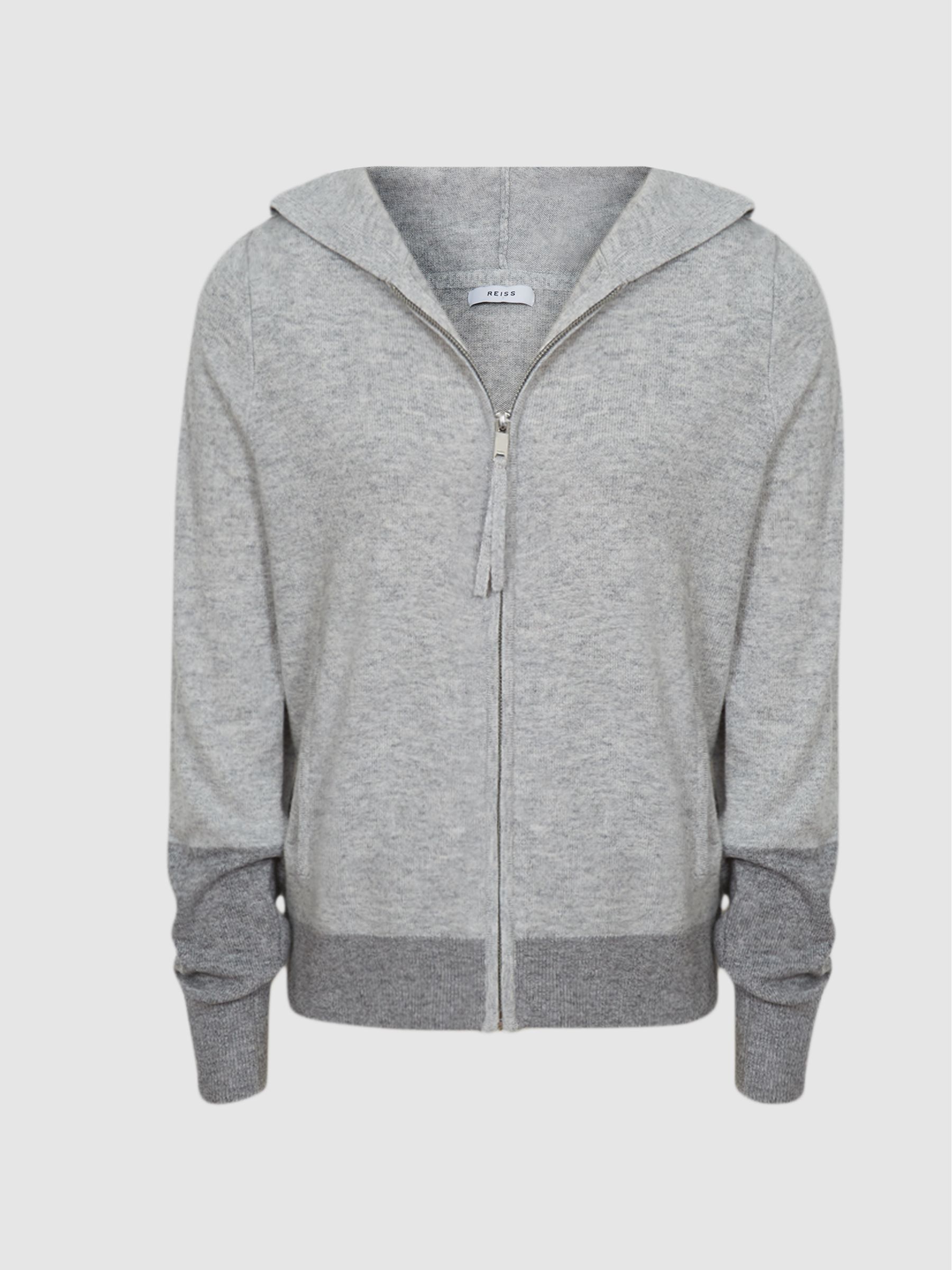 Wool Cashmere Blend Hoodie in Grey Marl - Image 2 of 6 Wool Cashmere Blend Hoodie in Grey Marl - Image 2 of 6