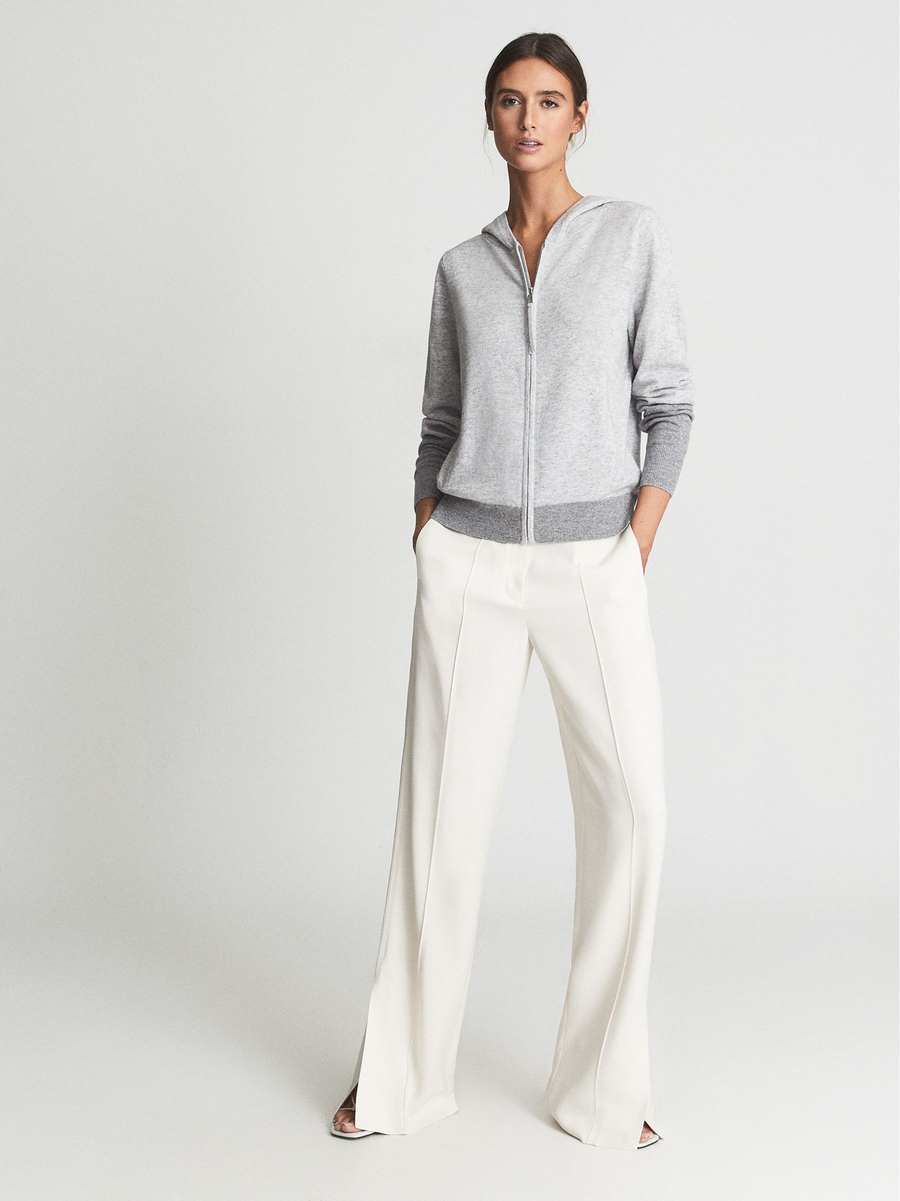 Wool Cashmere Blend Hoodie in Grey Marl - Image 3 of 6