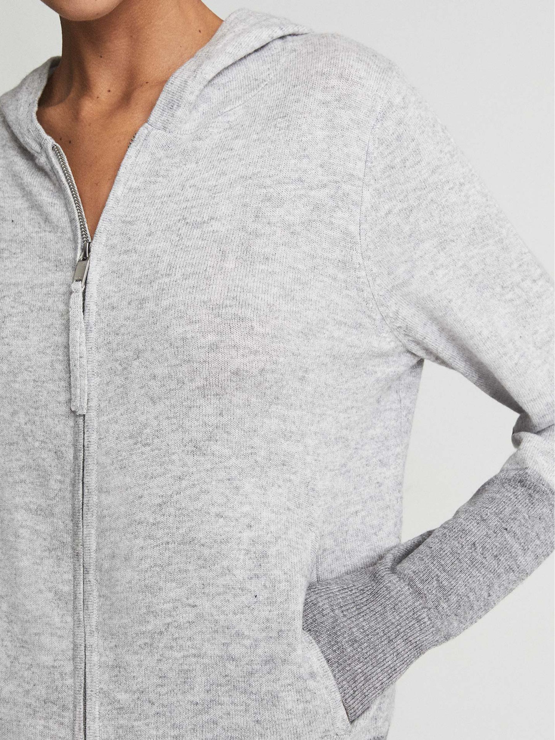 Wool Cashmere Blend Hoodie in Grey Marl - Image 4 of 6
