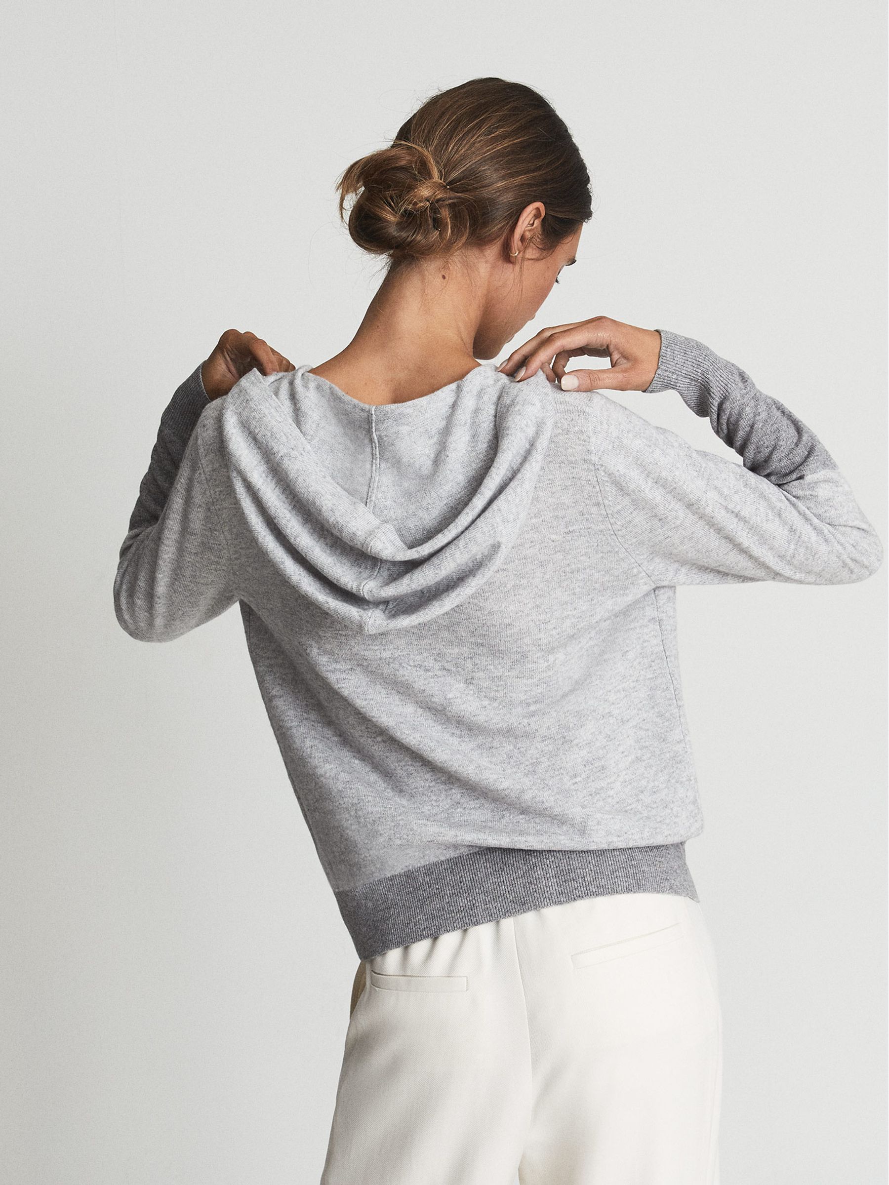 Wool Cashmere Blend Hoodie in Grey Marl - Image 5 of 6