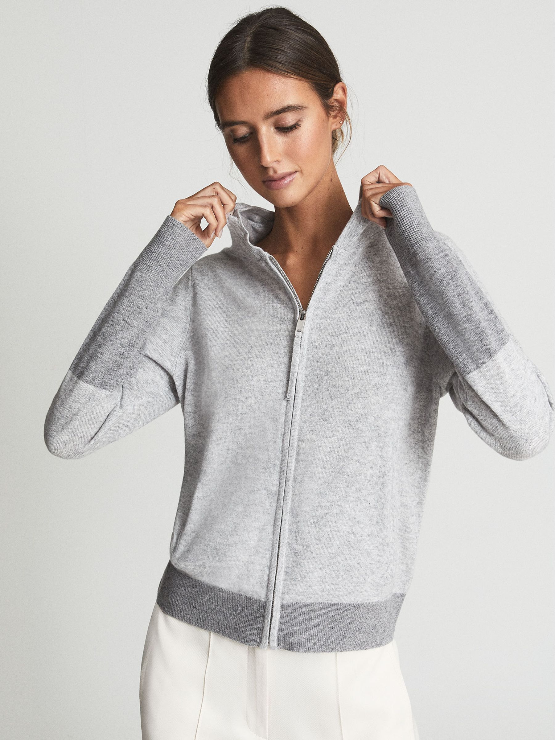 Wool Cashmere Blend Hoodie in Grey Marl - Image 6 of 6