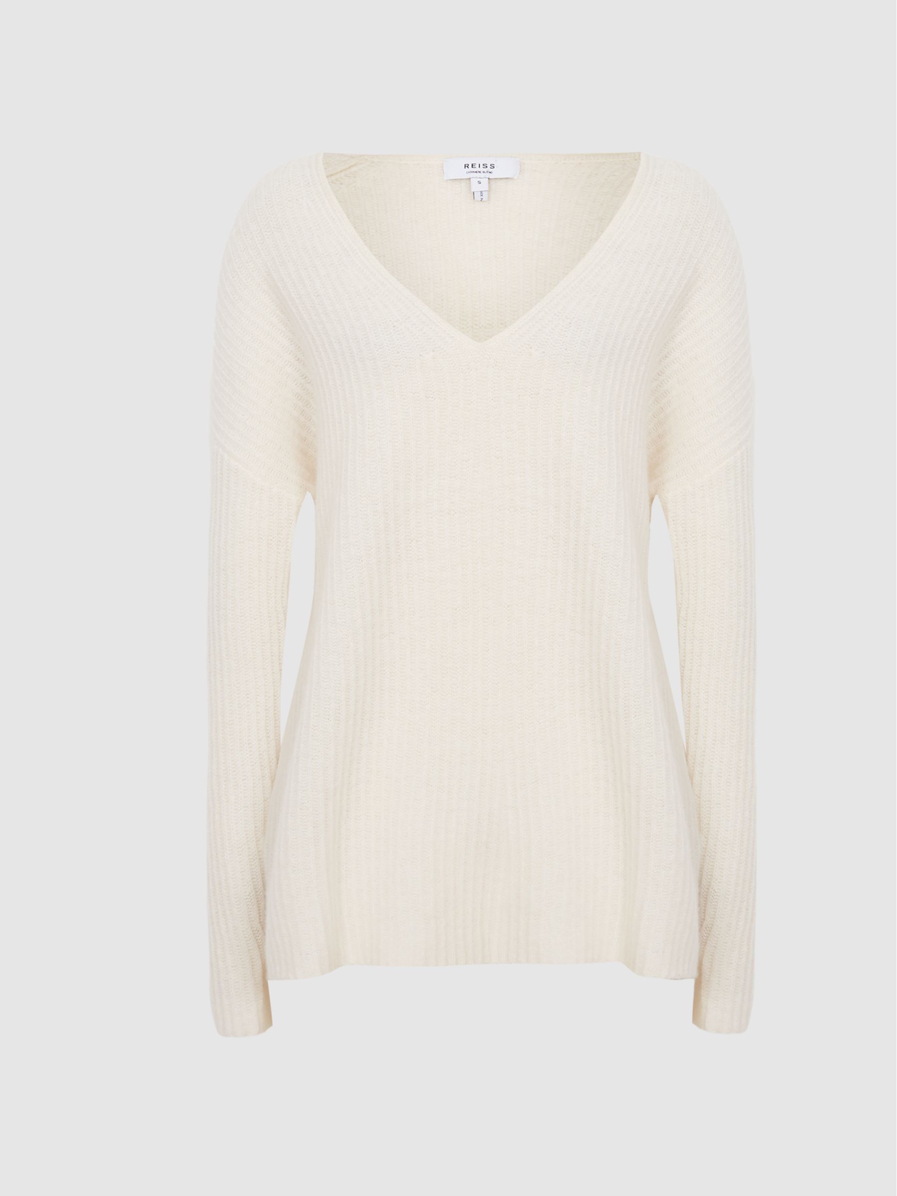 Ribbed Cashmere Blend Jumper in White - Image 2 of 7