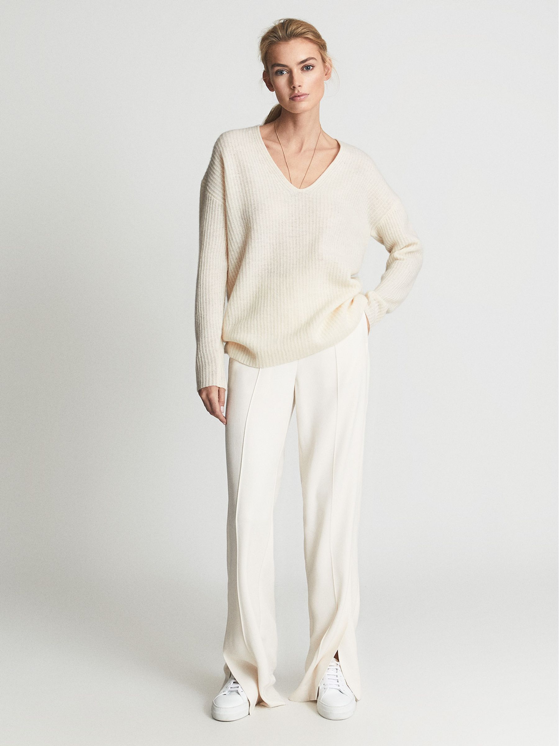 Ribbed Cashmere Blend Jumper in White - Image 3 of 7