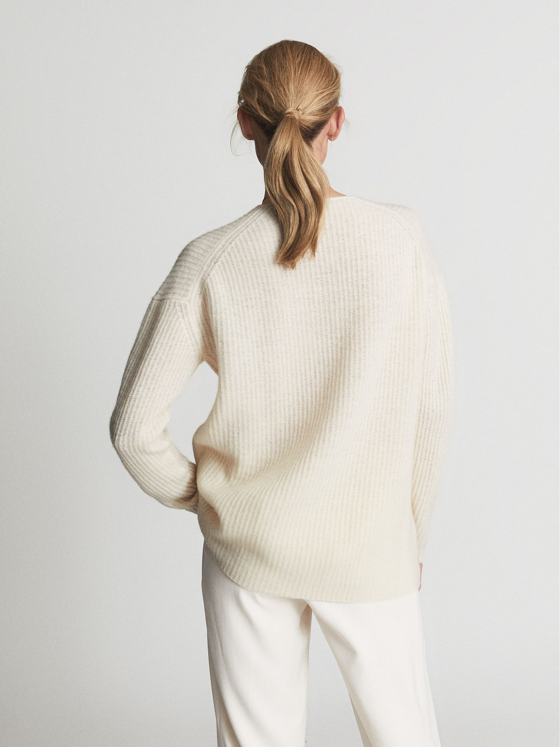 Ribbed Cashmere Blend Jumper in White - Image 5 of 7