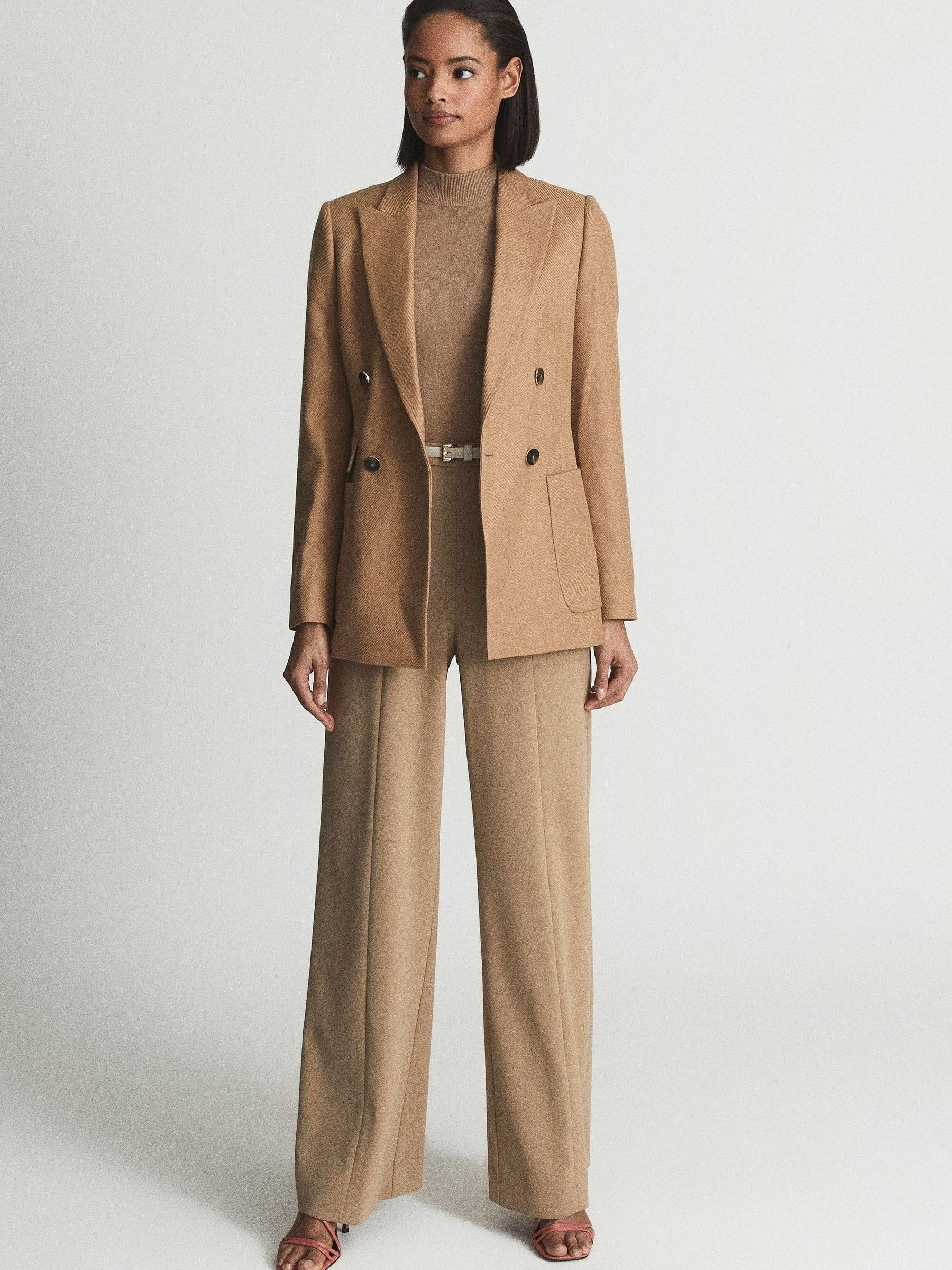 Double Breasted Twill Blazer in Camel - Image 3 of 6