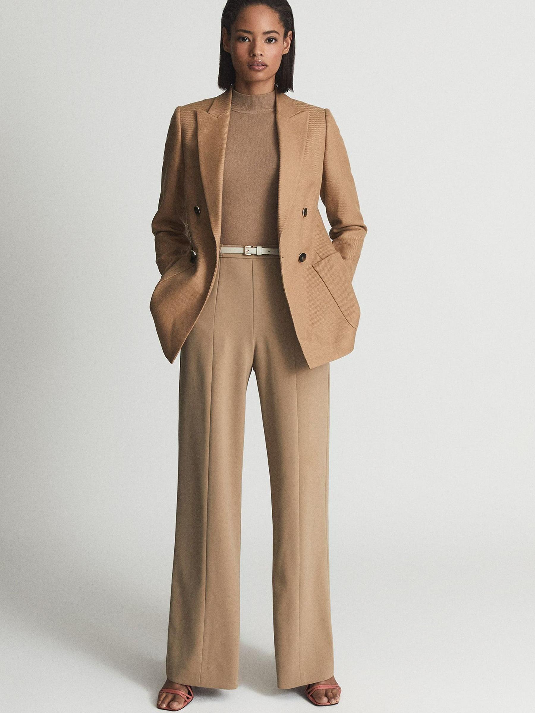 Reiss Double Breasted Twill Blazer in Camel - REISS