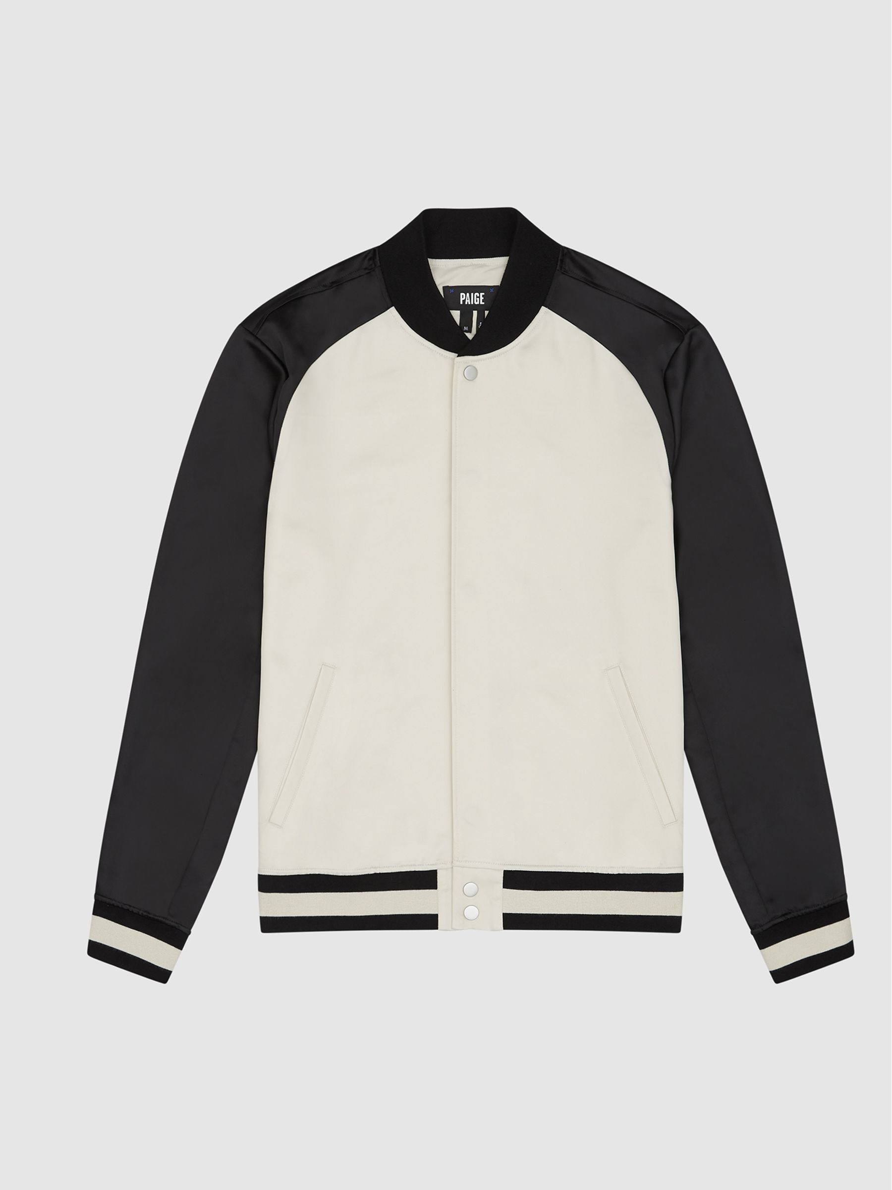 Paige Satin Bomber Jacket in Black/Ecru - Image 2 of 5