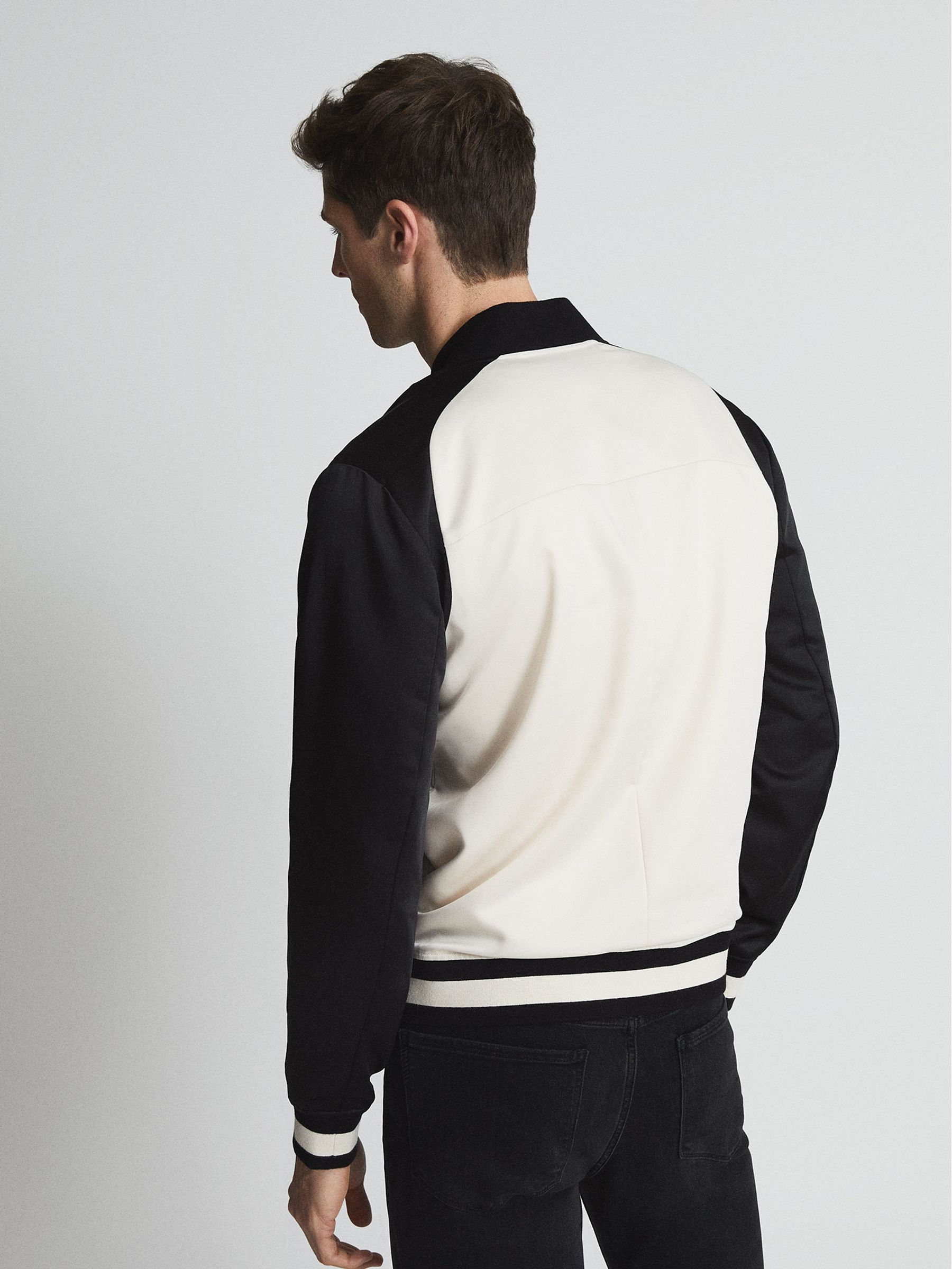 Paige Satin Bomber Jacket in Black/Ecru - Image 5 of 5