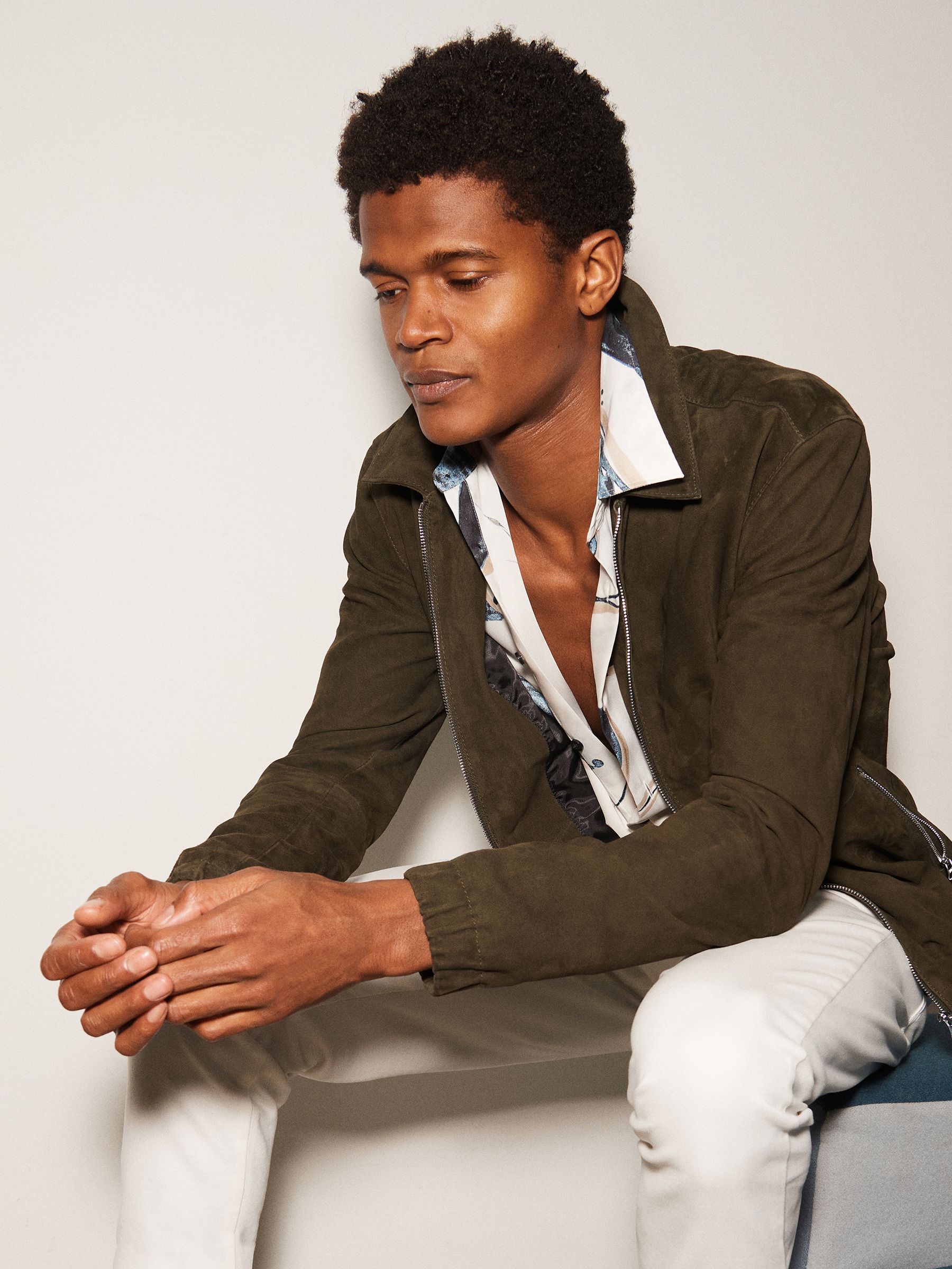 Suede Jacket in Khaki - Image 1 of 7