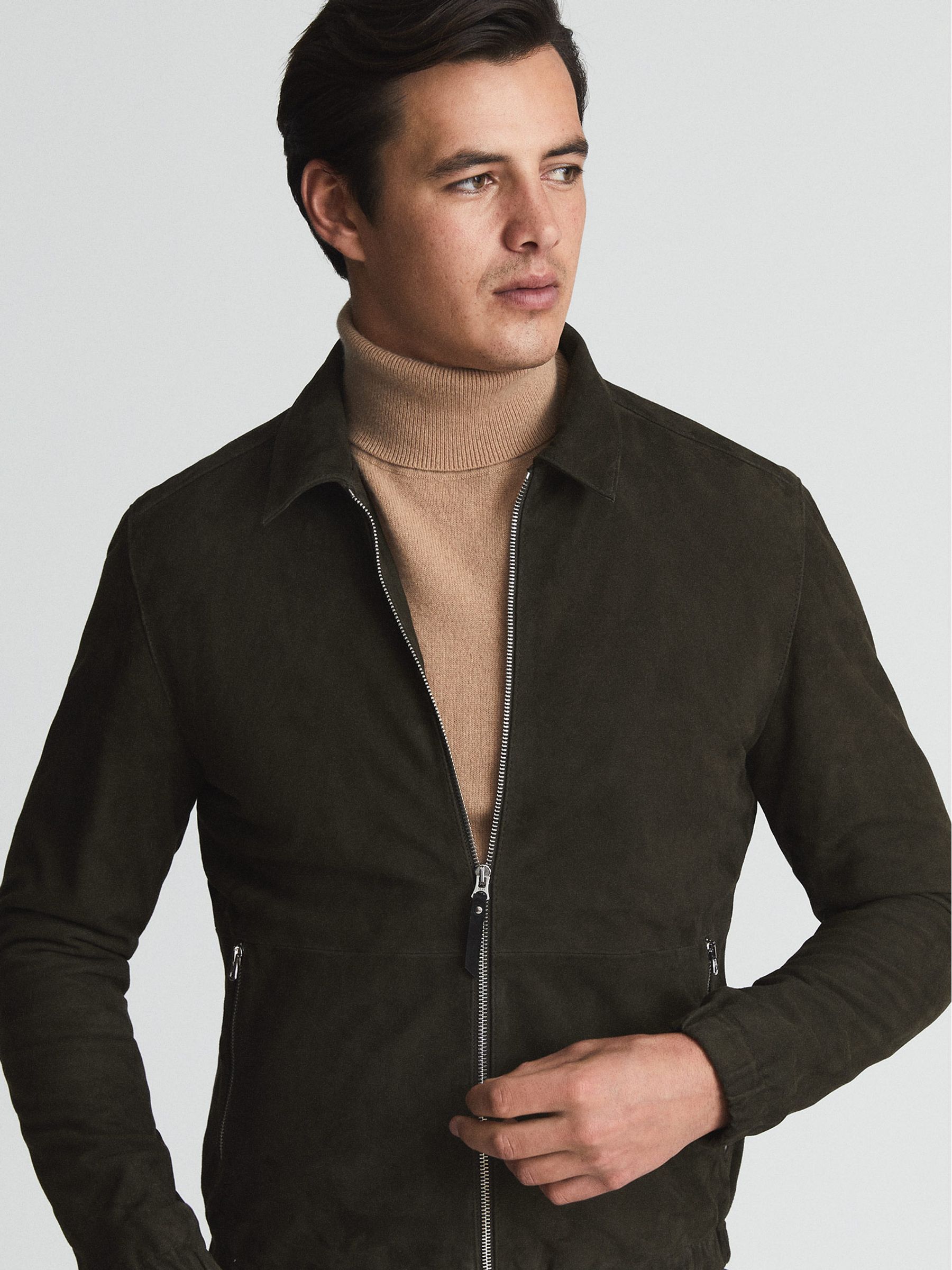 Suede Jacket in Khaki - Image 4 of 7