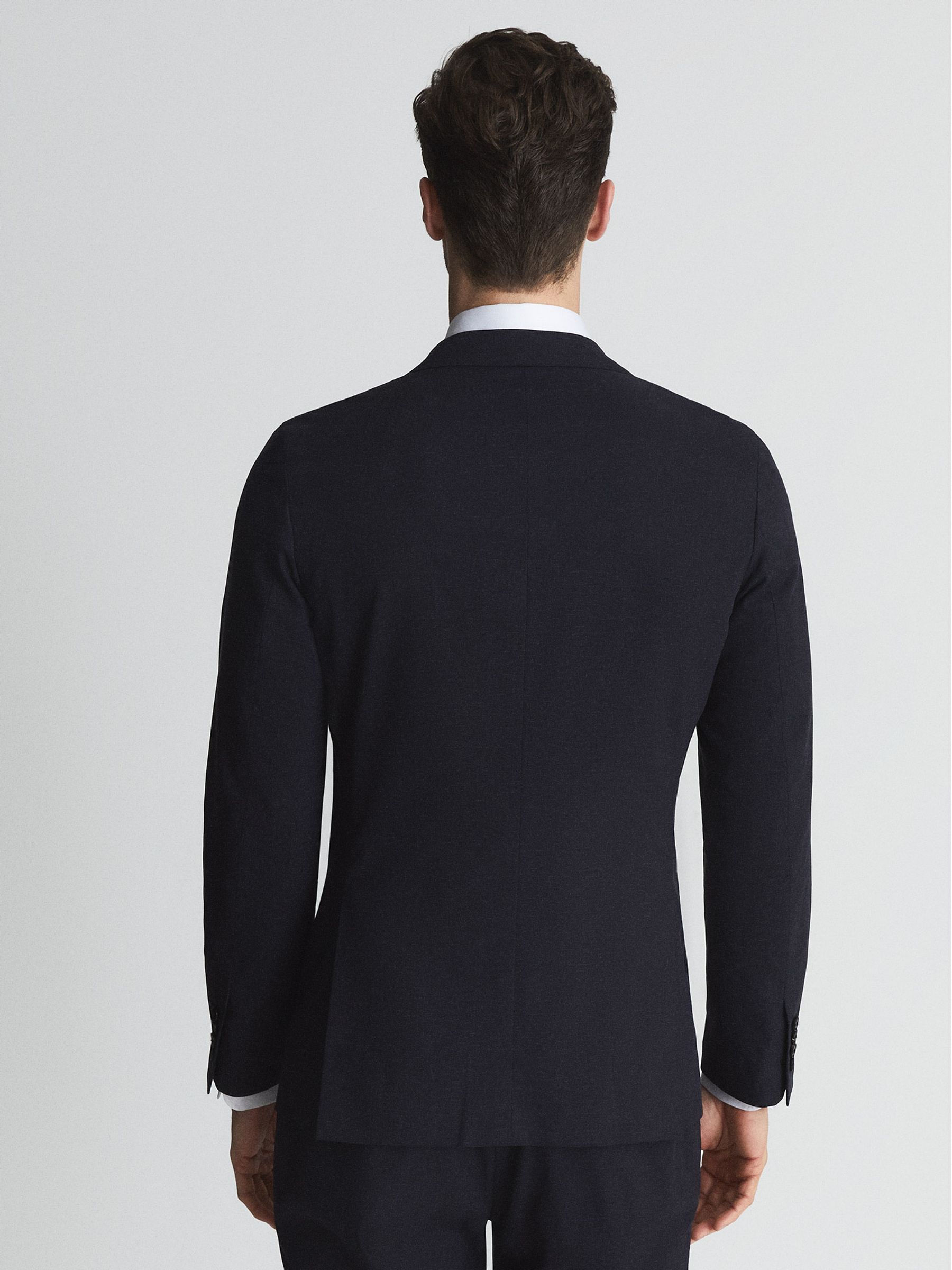 Shade Navy Melange Slim Fit Tencel Linen Blend Double Breasted Blazer - Image 5 of 6