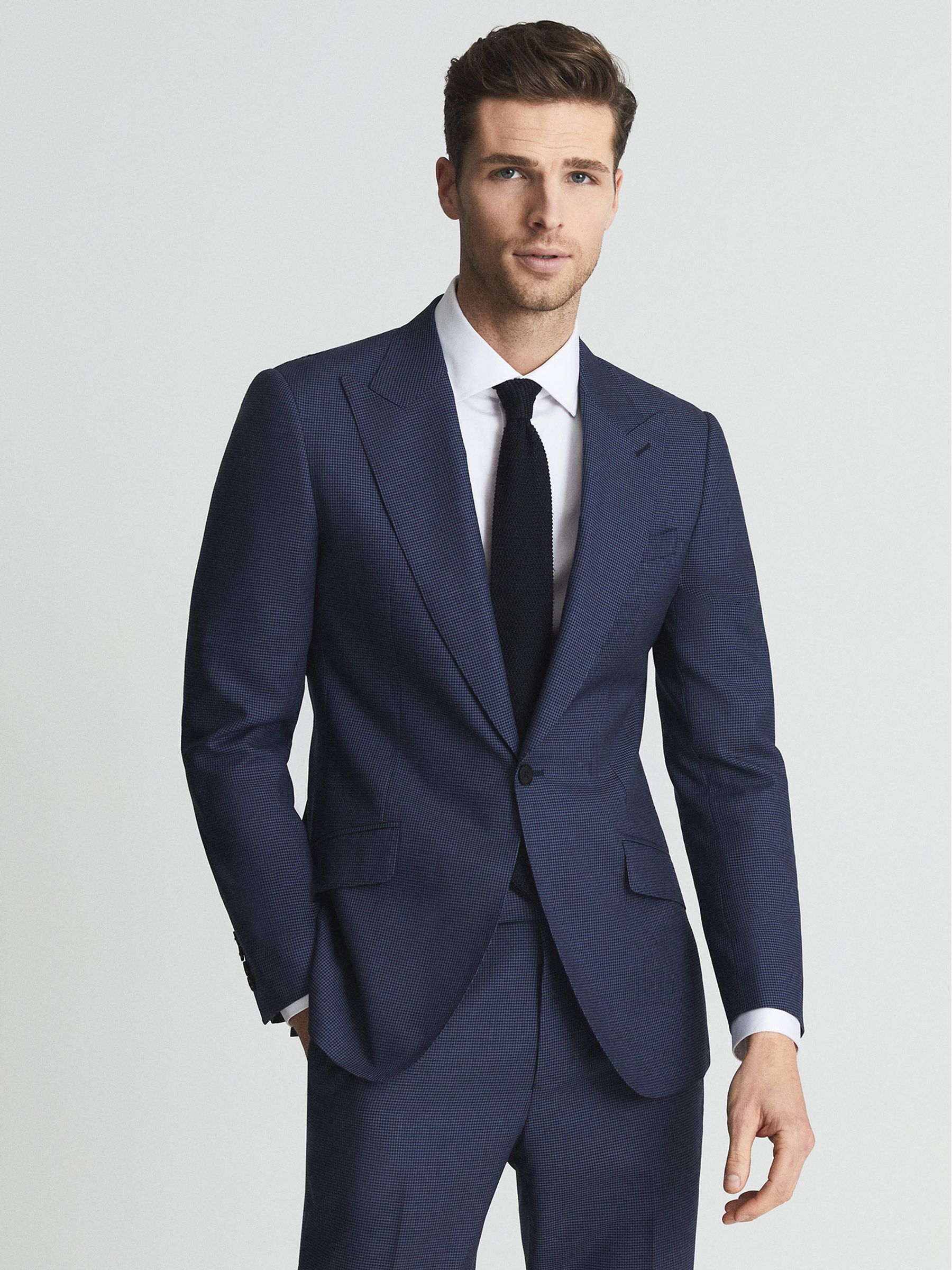 Millenium Indigo Slim Fit Puppytooth Wool Blend Blazer - Image 1 of 6