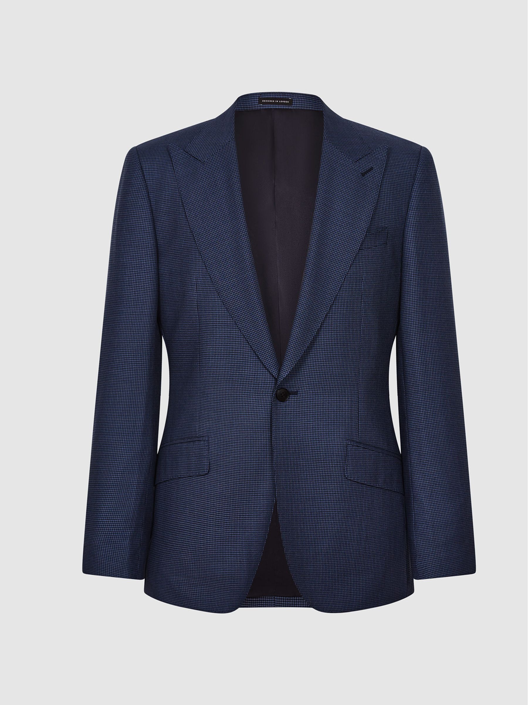 Reiss Millenium Indigo Slim Fit Puppytooth Wool Blend Blazer