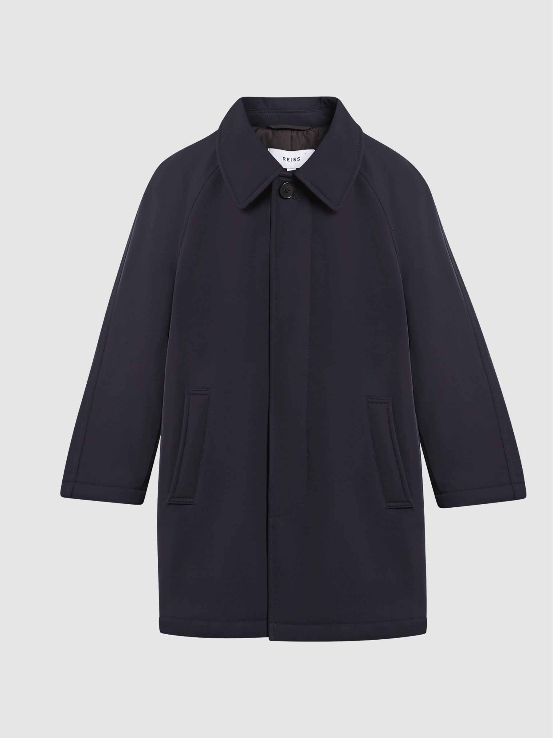 Single Breasted Long Length Mac in Navy - Image 2 of 7 Single Breasted Long Length Mac in Navy - Image 2 of 7