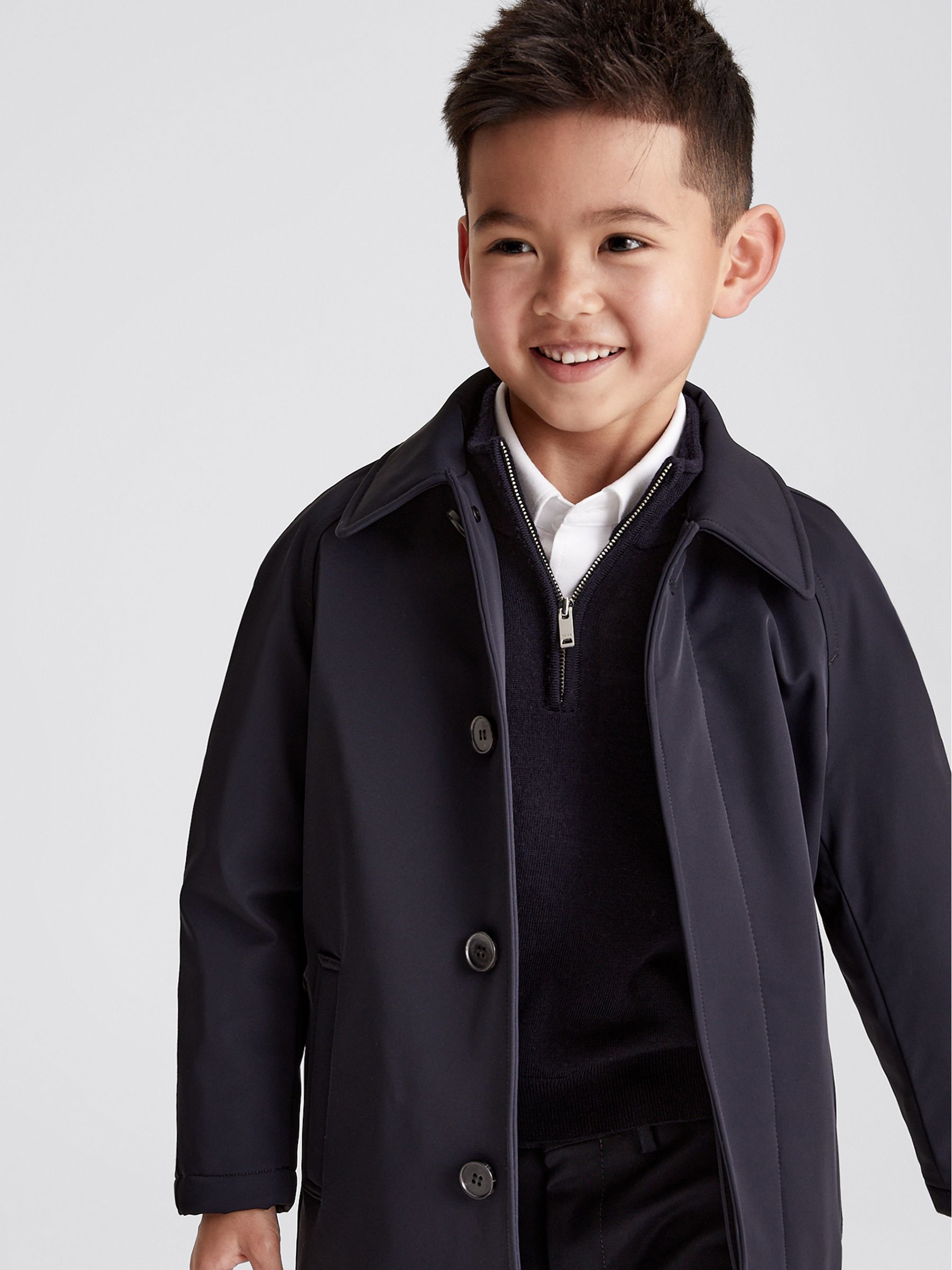 Single Breasted Long Length Mac in Navy - Image 3 of 7