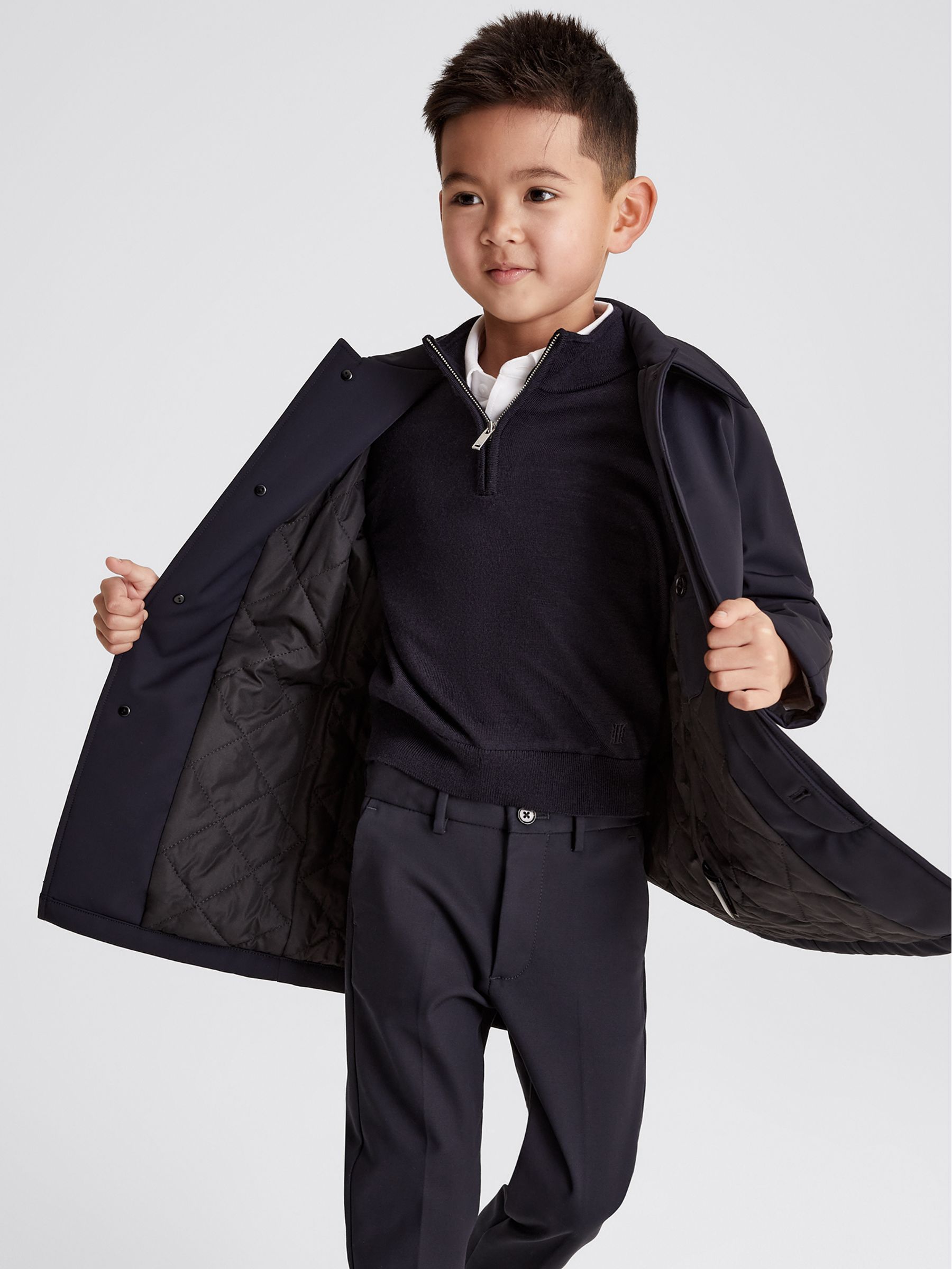 Single Breasted Long Length Mac in Navy - Image 4 of 7