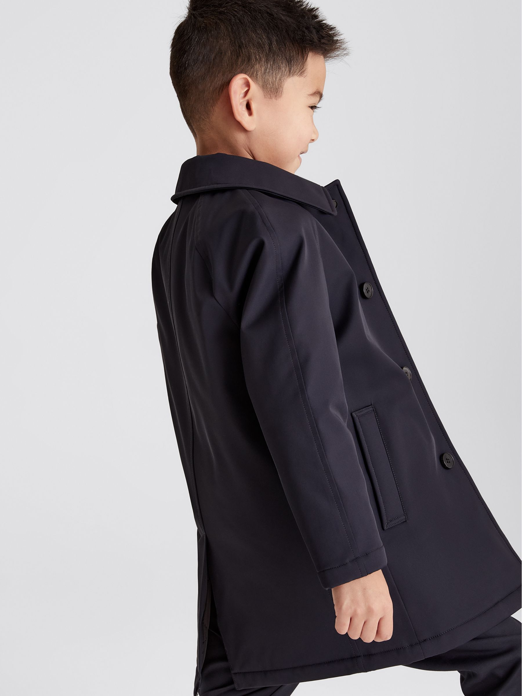 Single Breasted Long Length Mac in Navy - Image 6 of 7