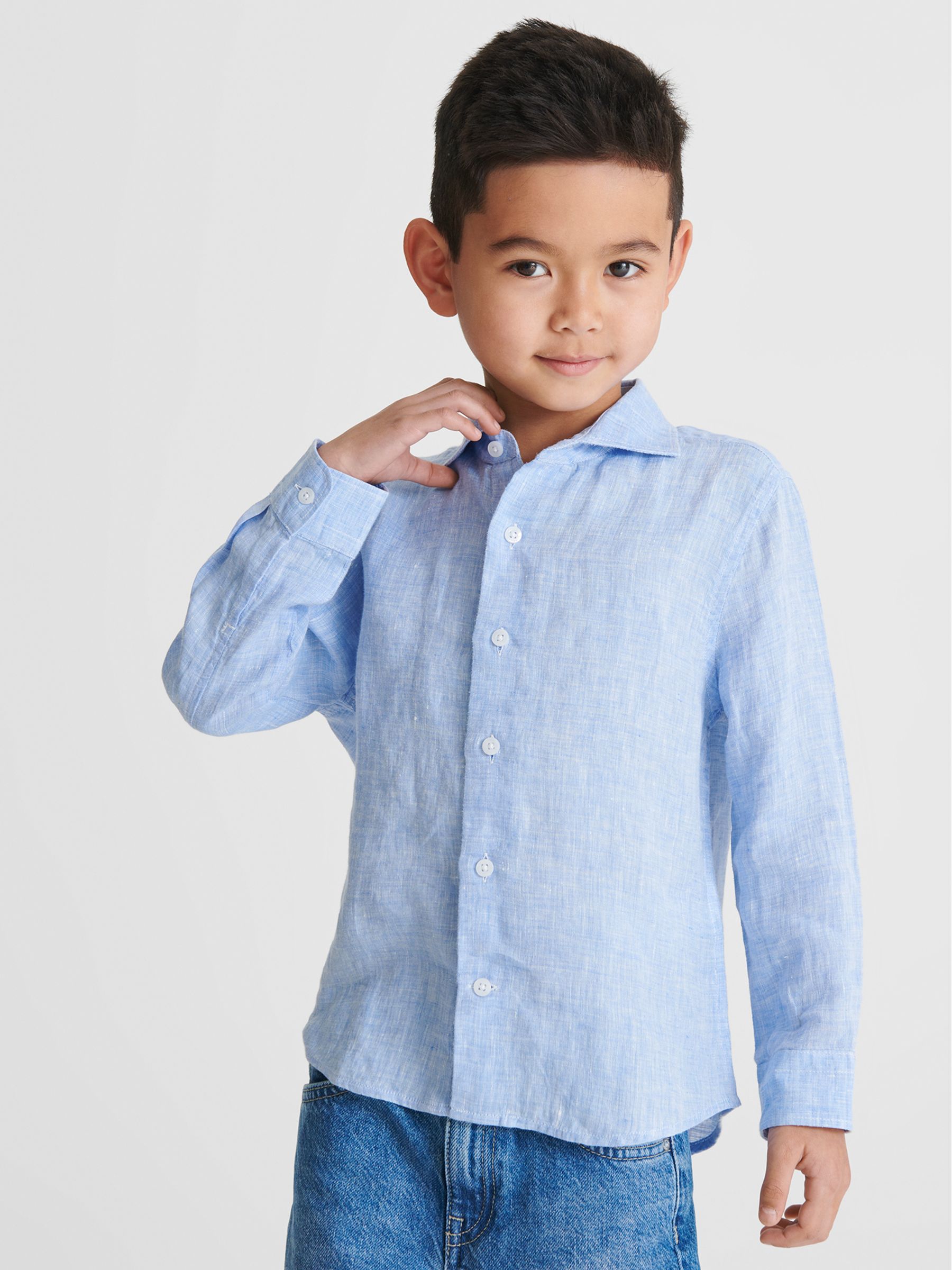 Long Sleeve Linen Shirt in Soft Blue - Image 3 of 6