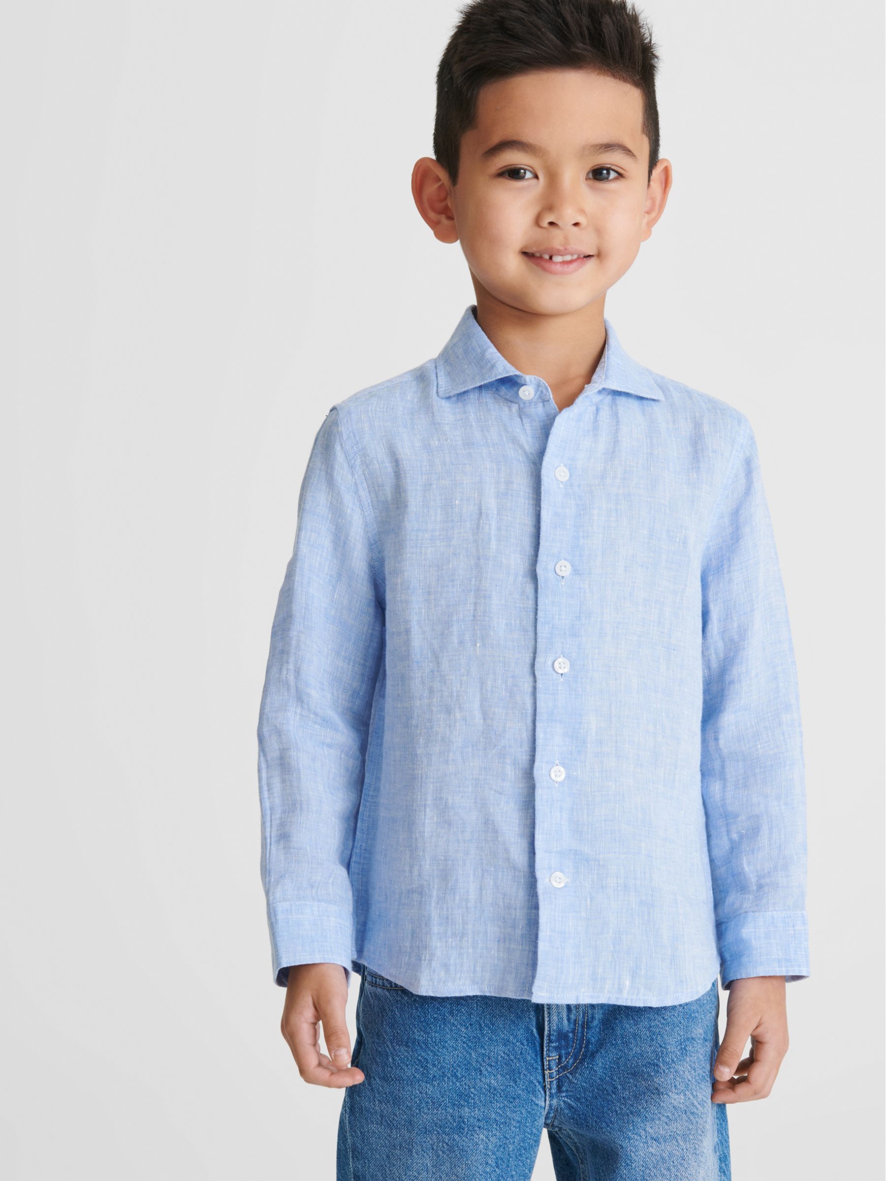 Long Sleeve Linen Shirt in Soft Blue - Image 4 of 6