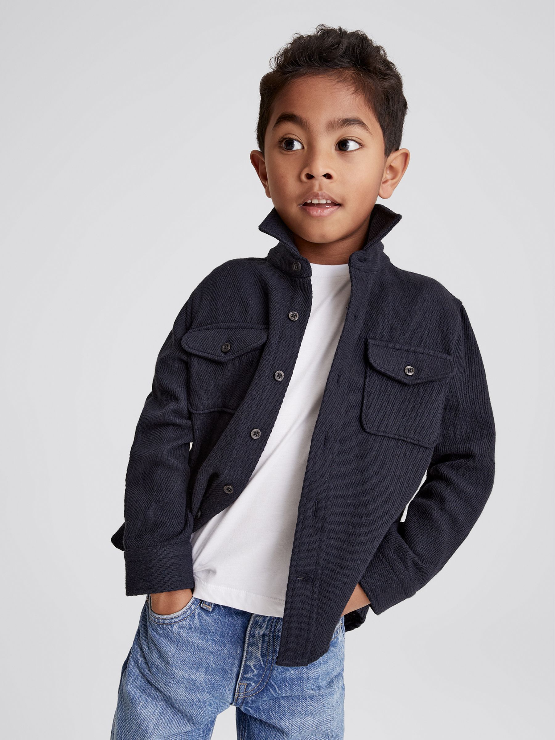 Casual Twill Overshirt in Navy - Image 3 of 6