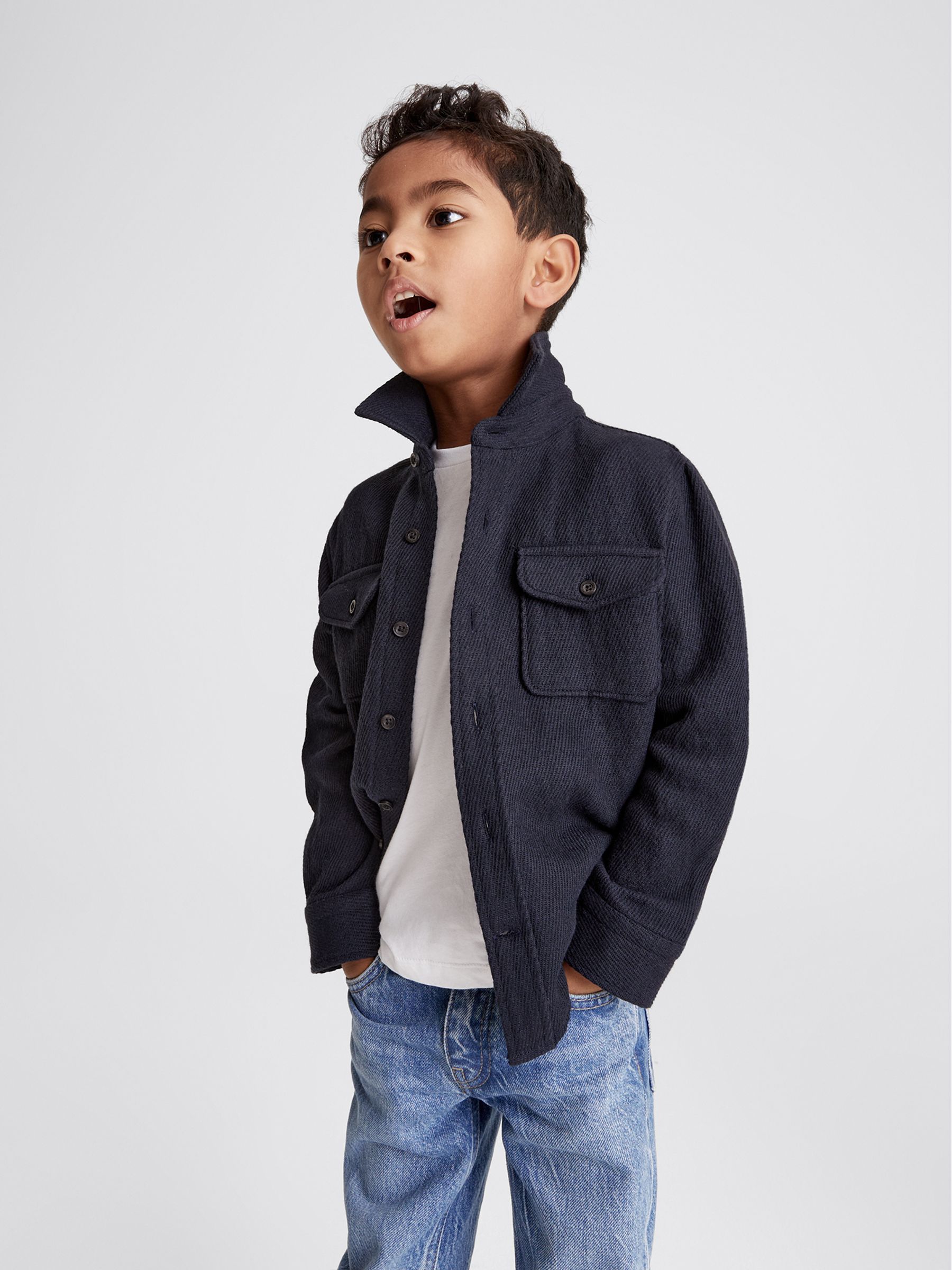 Casual Twill Overshirt in Navy - Image 4 of 6